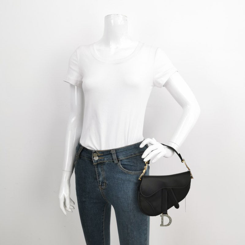 Dior Saddle Mini Silk Black with Crystal Embedded Buckles