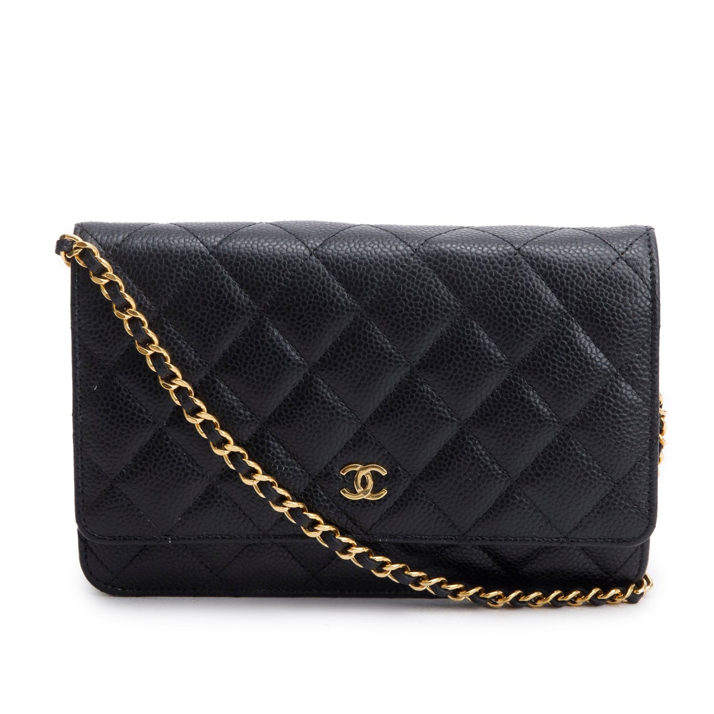 Chanel Black Quilted Caviar Leather Classic Wallet on Chain