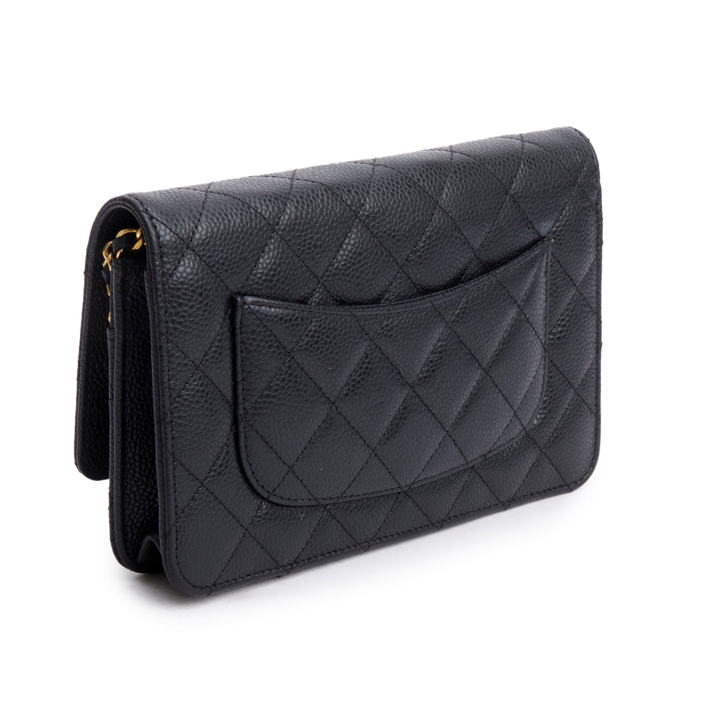 Chanel Black Quilted Caviar Leather Classic Wallet on Chain