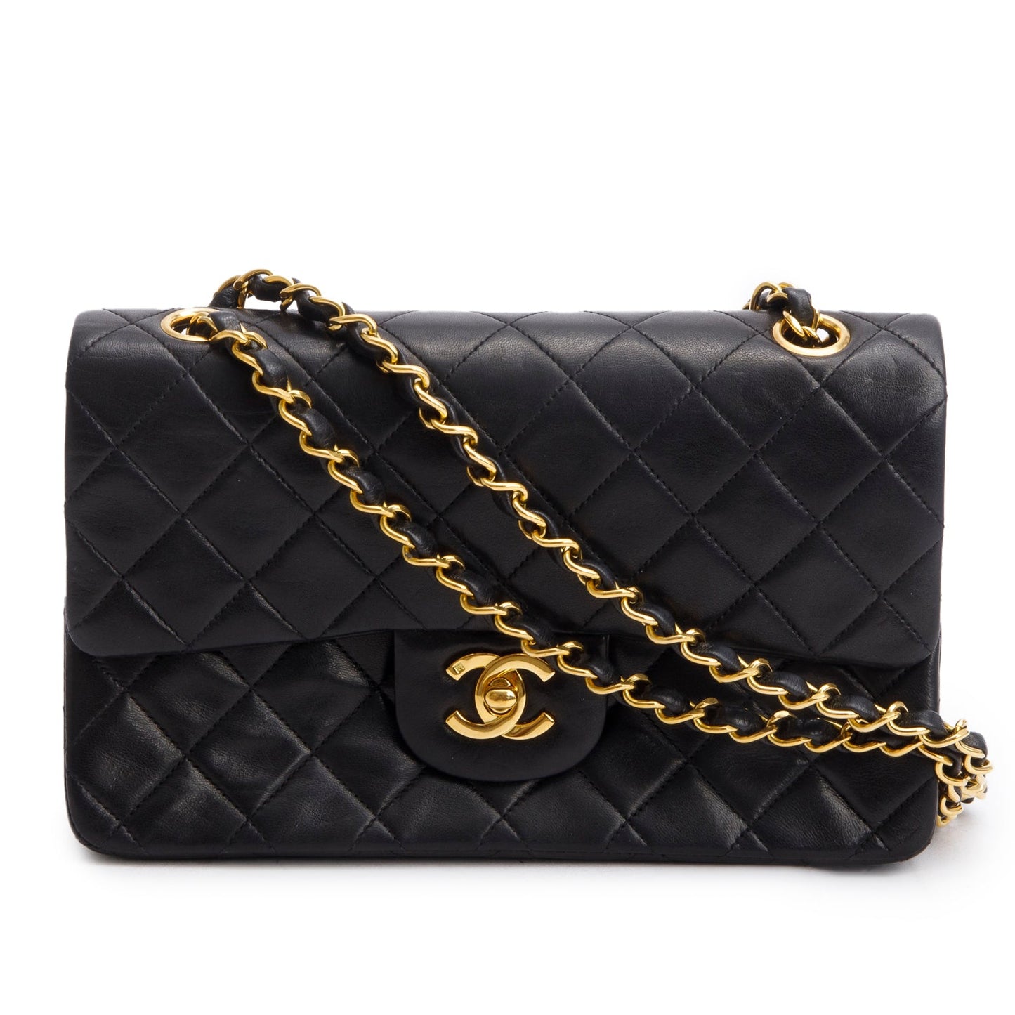 Chanel Vintage Black Quilted Lambskin Leather Classic Medium Double Flap Bag