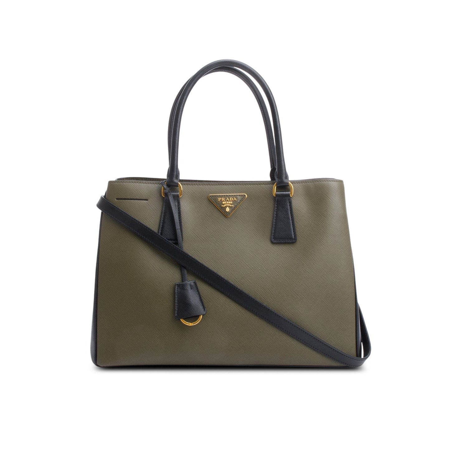Prada Olive Green/Black Saffiano Lux Medium Galleria Tote