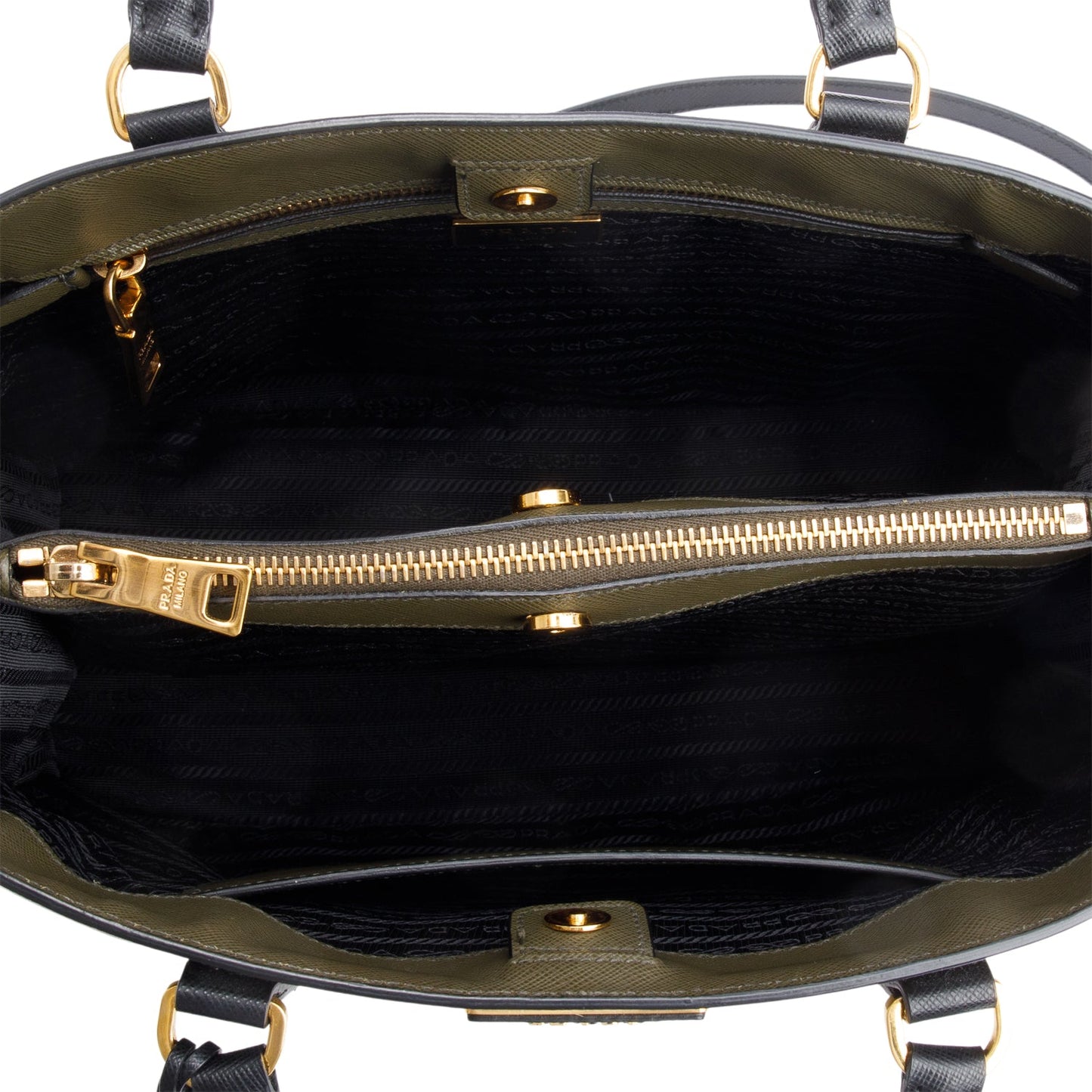 Prada Olive Green/Black Saffiano Lux Medium Galleria Tote