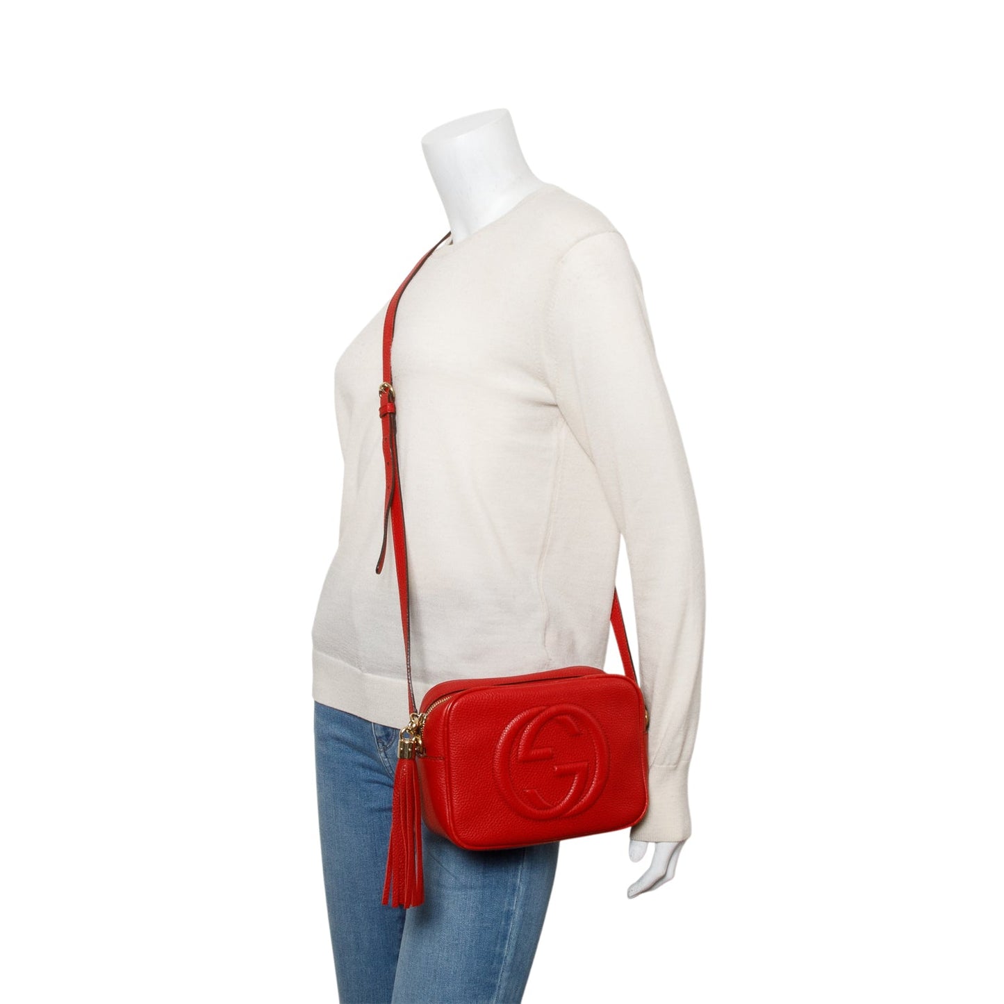 Gucci Red Pebbled Calfskin Leather Small Soho Disco Bag