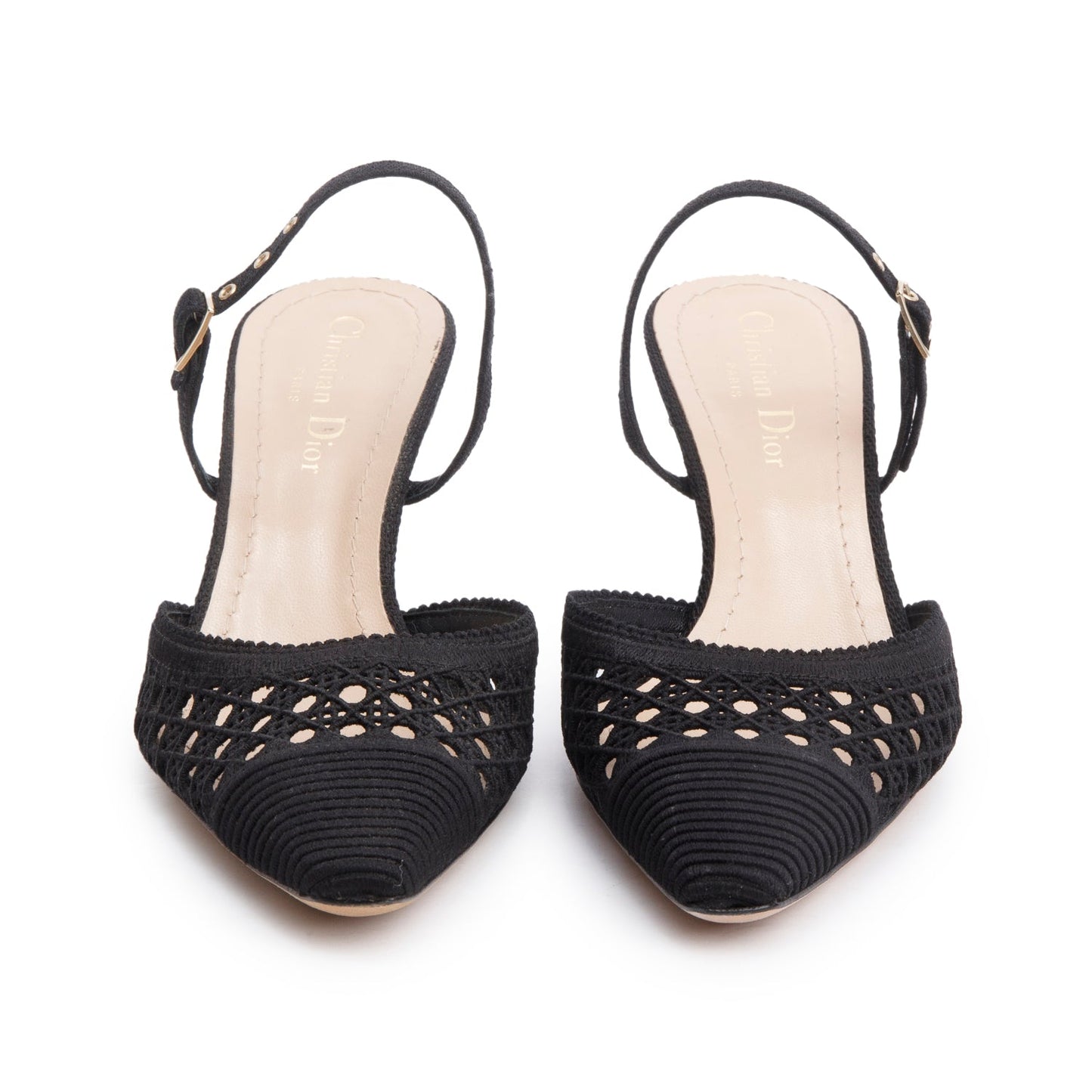 Christian Dior Black Mesh Fabric Capture Slingback Pumps, Size 37