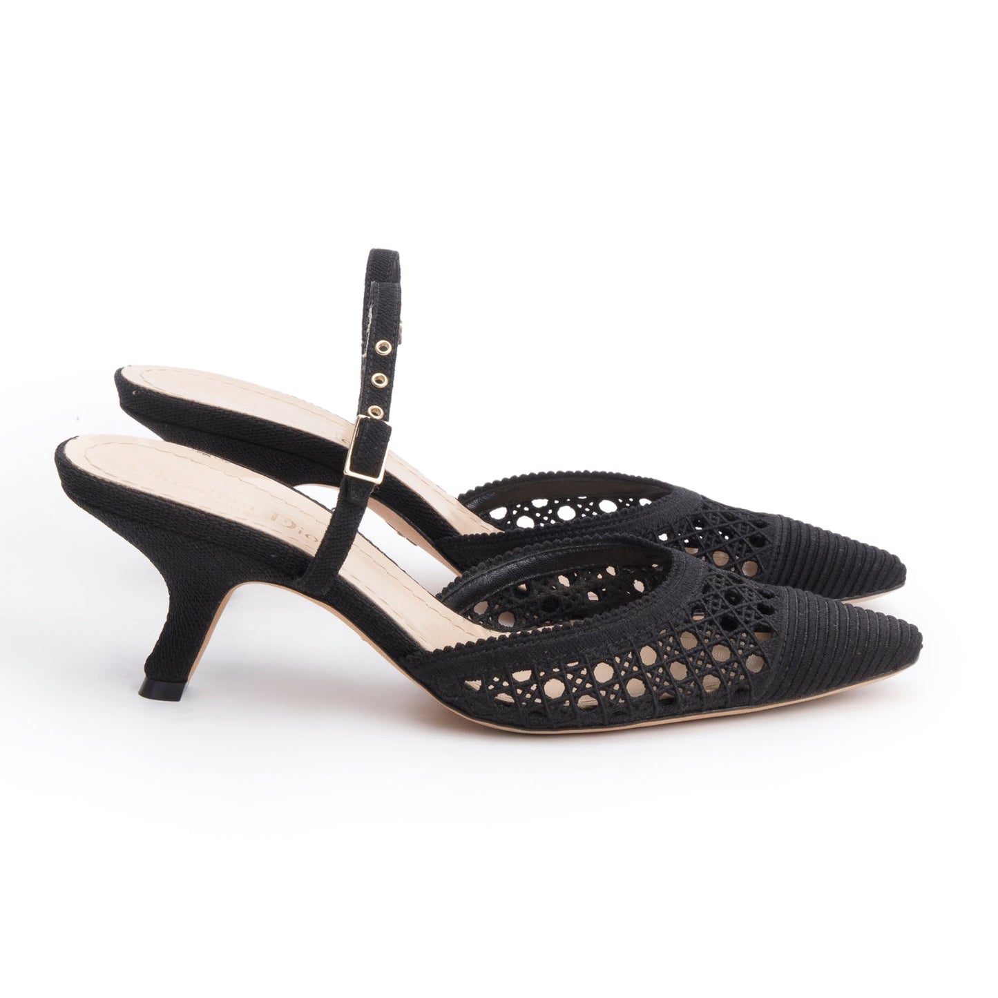 Christian Dior Black Mesh Fabric Capture Slingback Pumps, Size 37