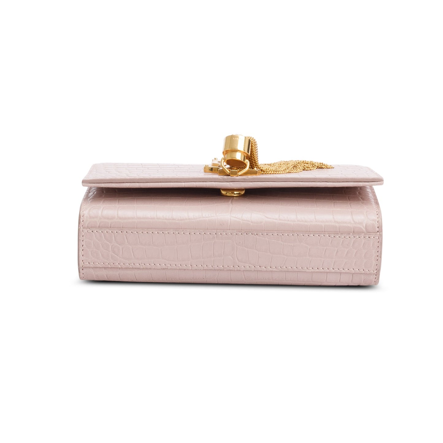 Saint Laurent Pink Croc-Embossed Leather Mini Kate Tassel Bag