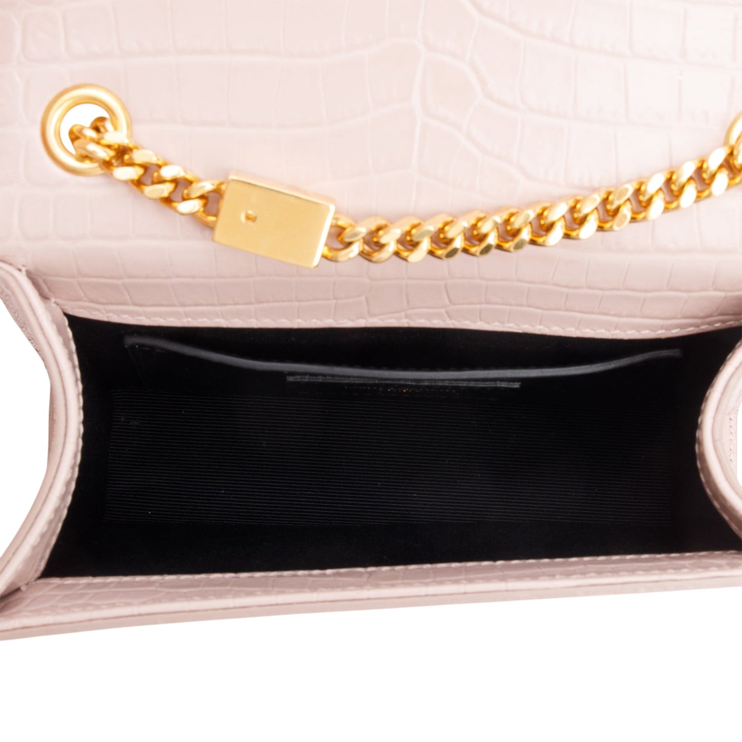 Saint Laurent Pink Croc-Embossed Leather Mini Kate Tassel Bag