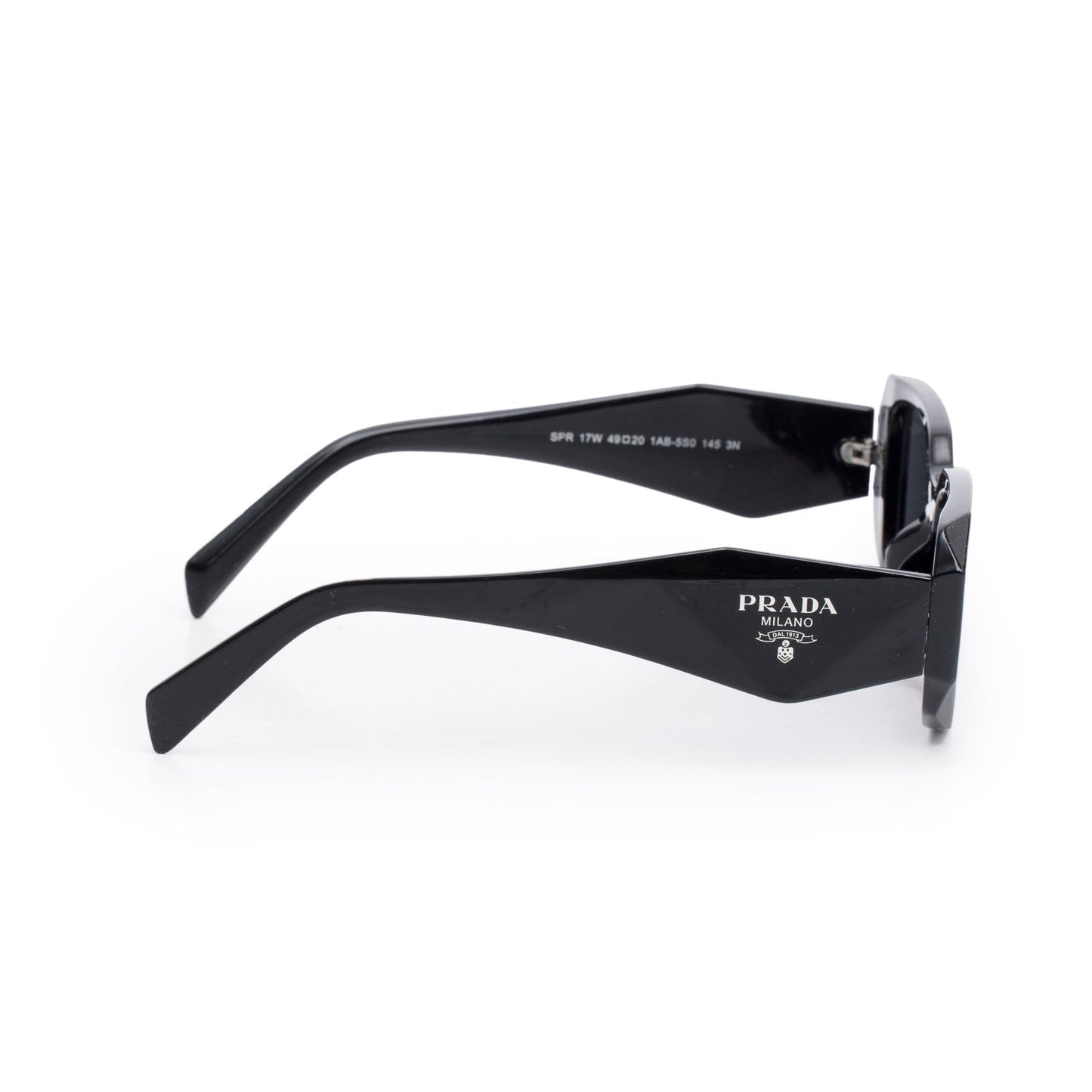 Prada SPR 17W Black Acetate Symbole Rectangular Sunglasses