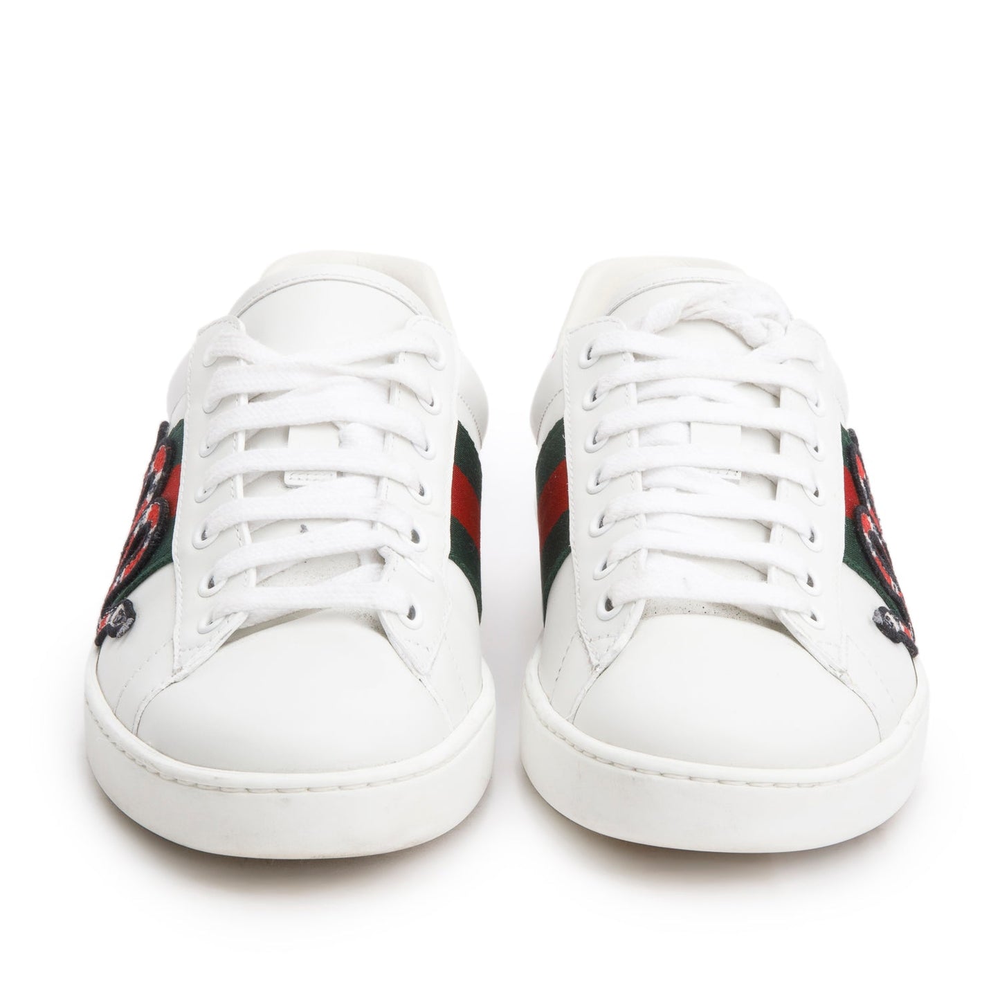 Gucci White Leather Embroidered Web Snake Ace Sneakers, Men's Size 5