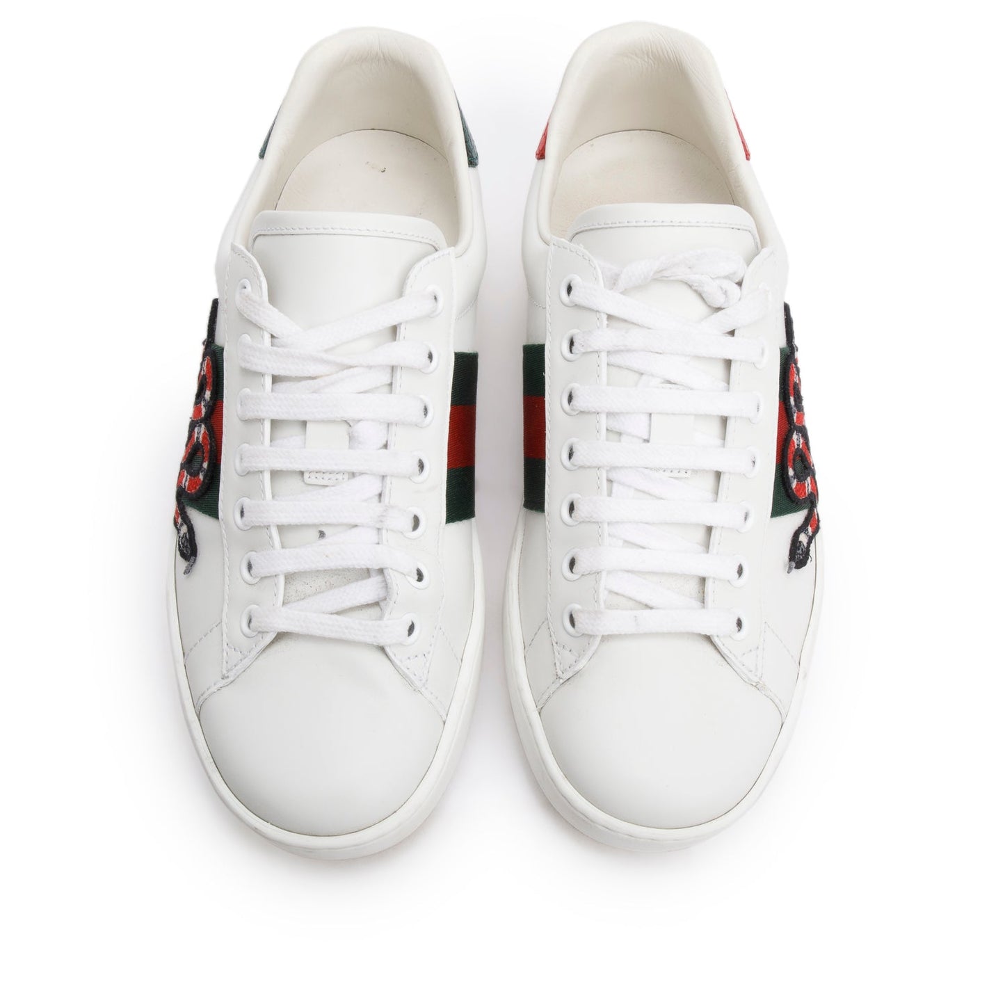 Gucci White Leather Embroidered Web Snake Ace Sneakers, Men's Size 5