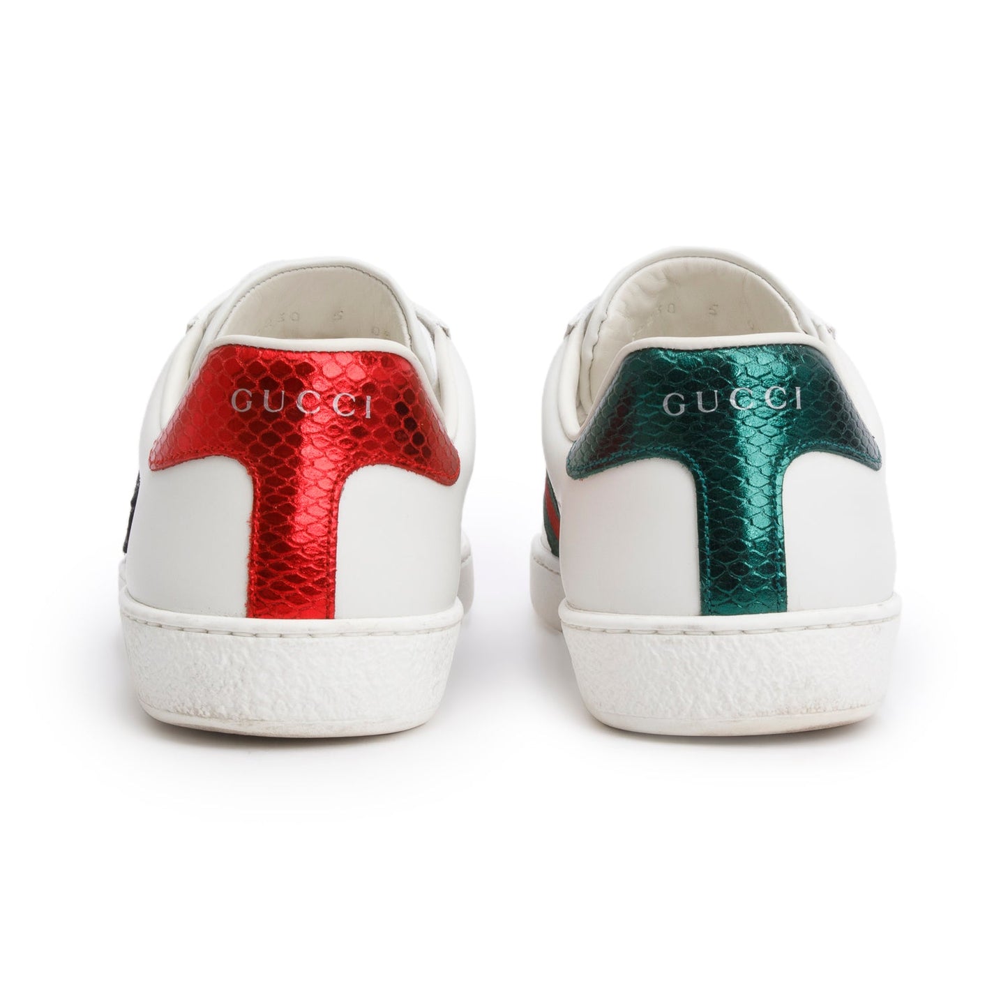 Gucci White Leather Embroidered Web Snake Ace Sneakers, Men's Size 5
