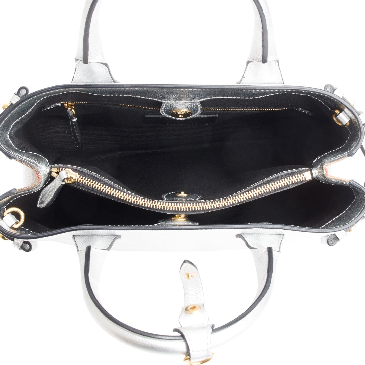Burberry Metallic Silver Calfskin Leather House Check Medium Banner Tote