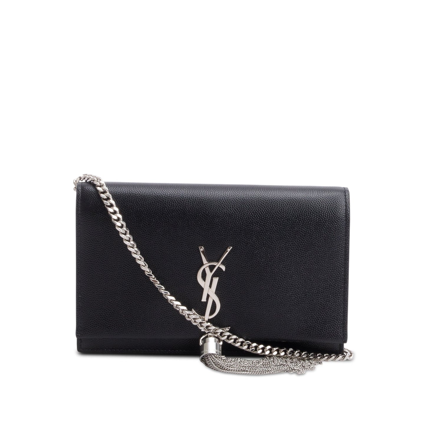 Saint Laurent Black Leather Kate Tassel Wallet on Chain