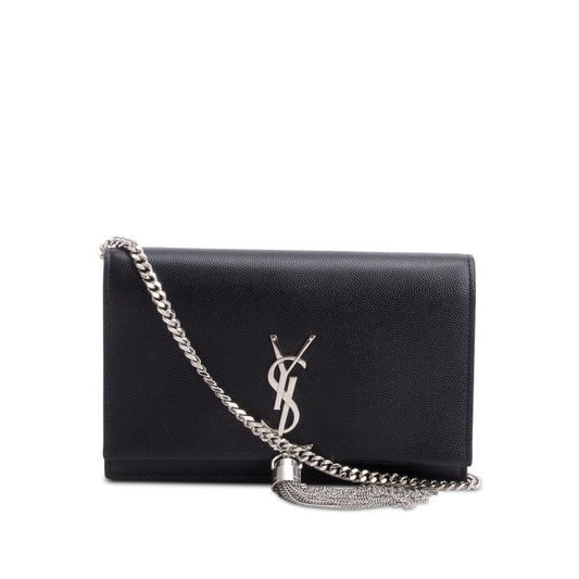 Saint Laurent Black Leather Kate Tassel Wallet on Chain