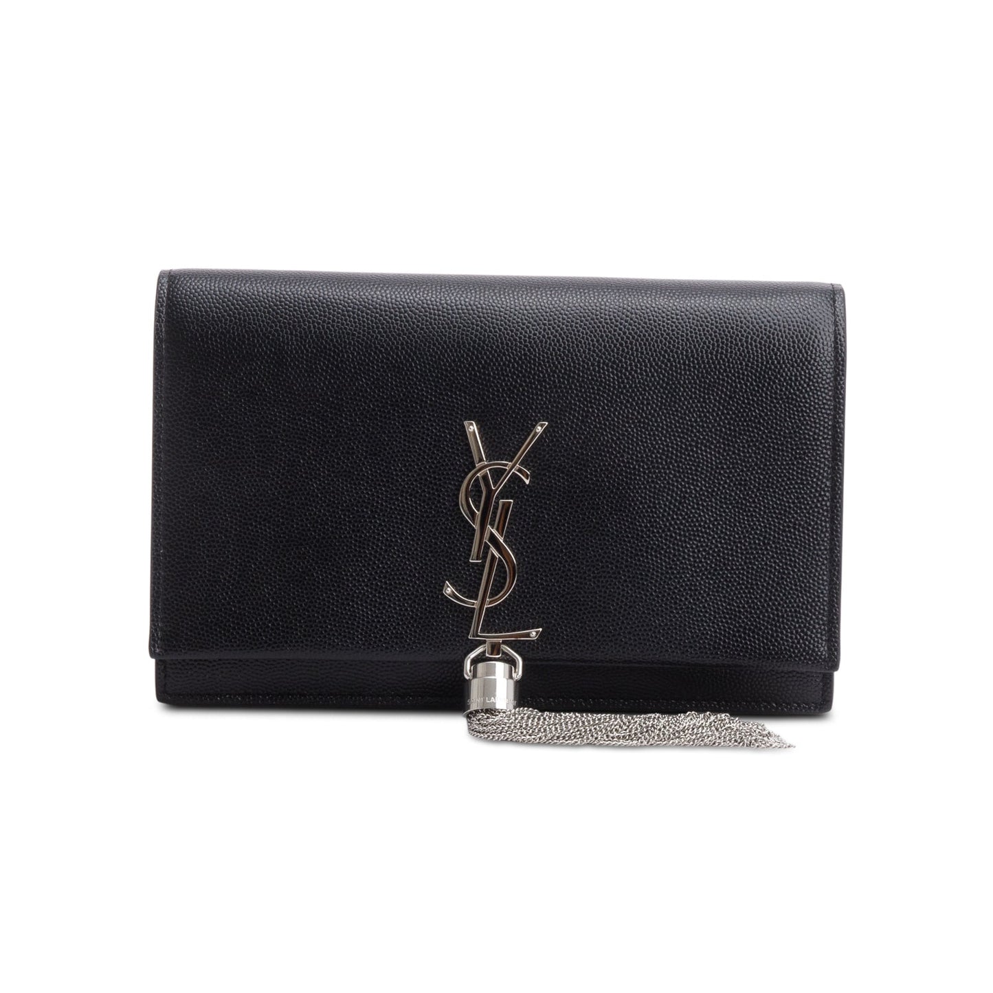 Saint Laurent Black Leather Kate Tassel Wallet on Chain