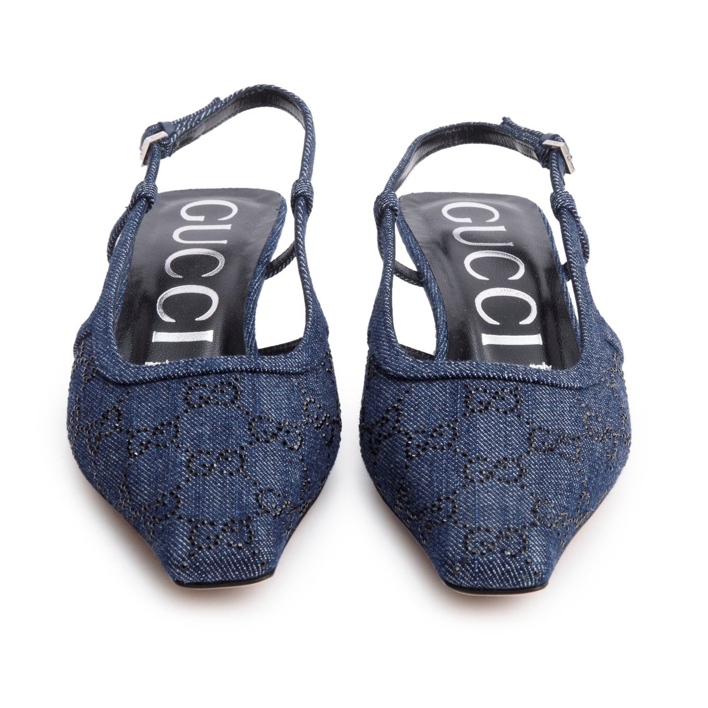 Gucci Blue Denim GG Crystal Slingback Pump, Size 38