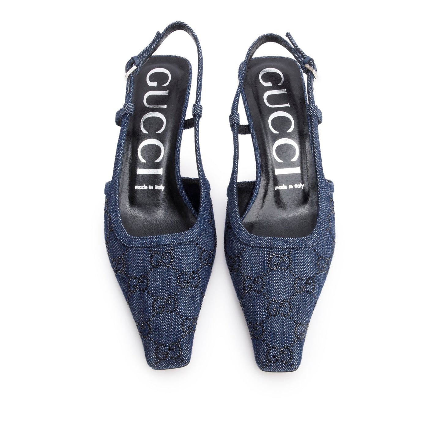 Gucci Blue Denim GG Crystal Slingback Pump, Size 38