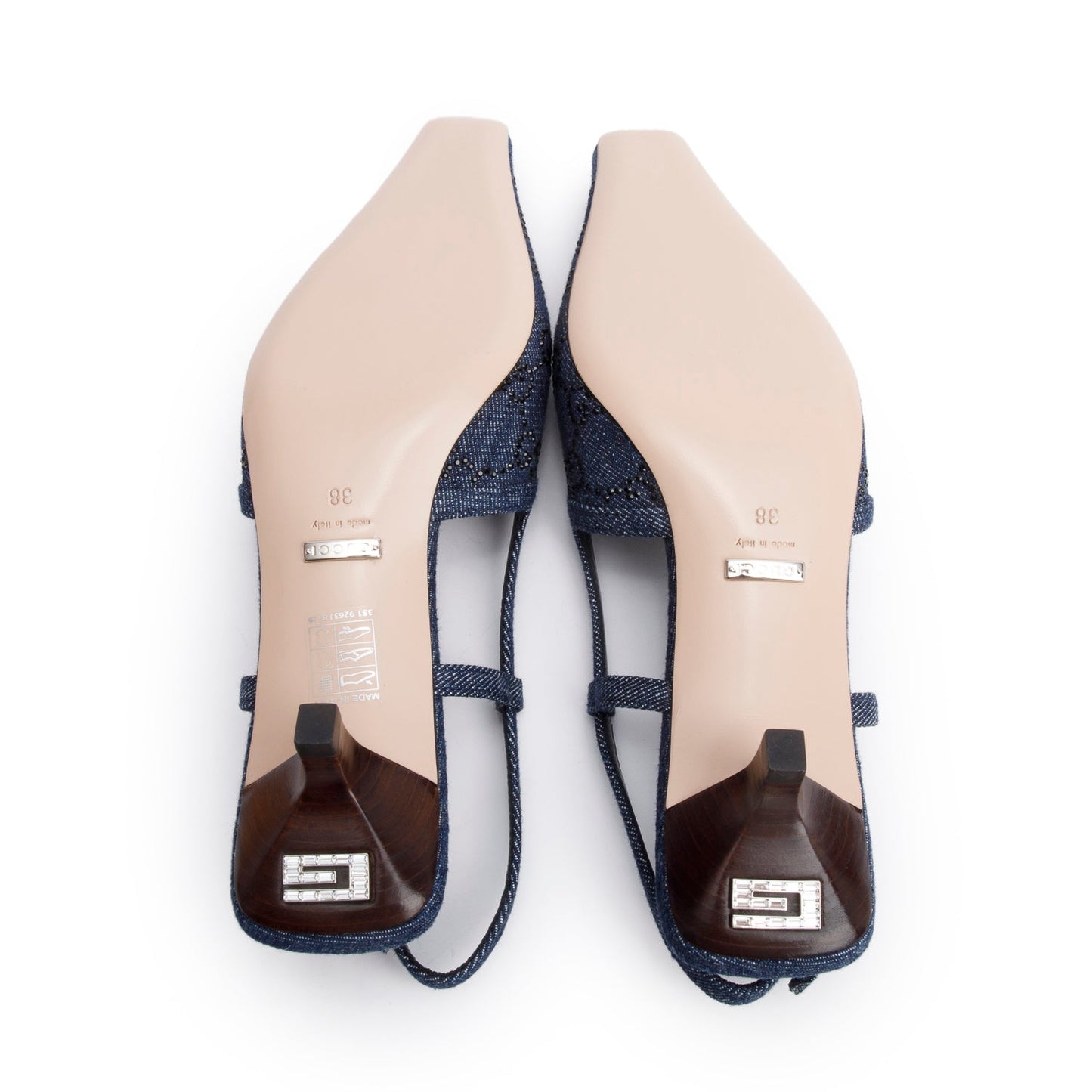 Gucci Blue Denim GG Crystal Slingback Pump, Size 38