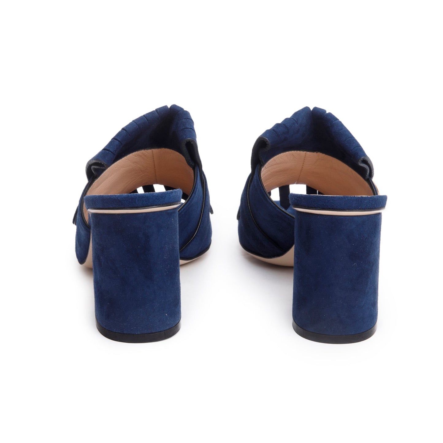 Gucci Blue Suede GG Marmont Fringe Mules, Size 37