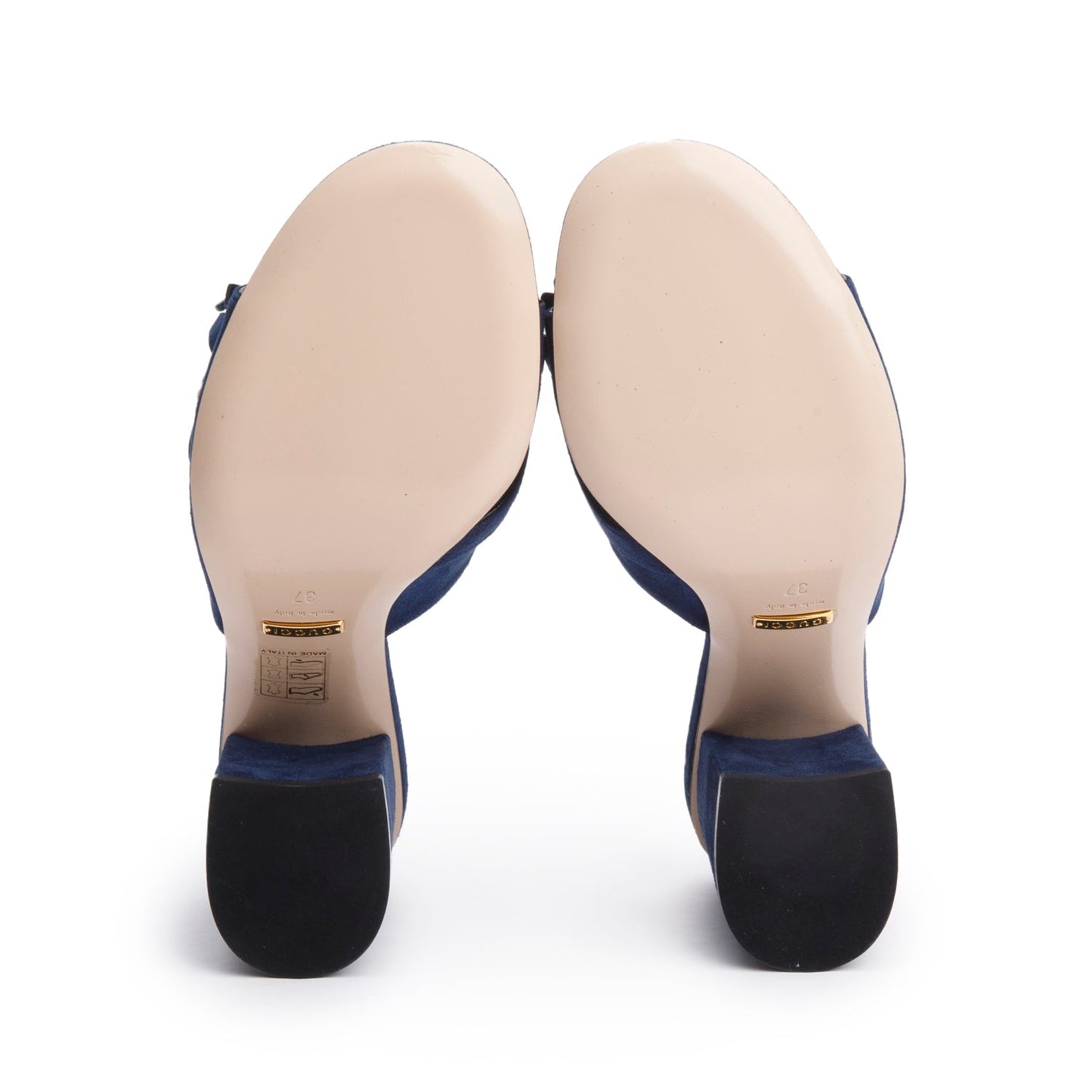 Gucci Blue Suede GG Marmont Fringe Mules, Size 37