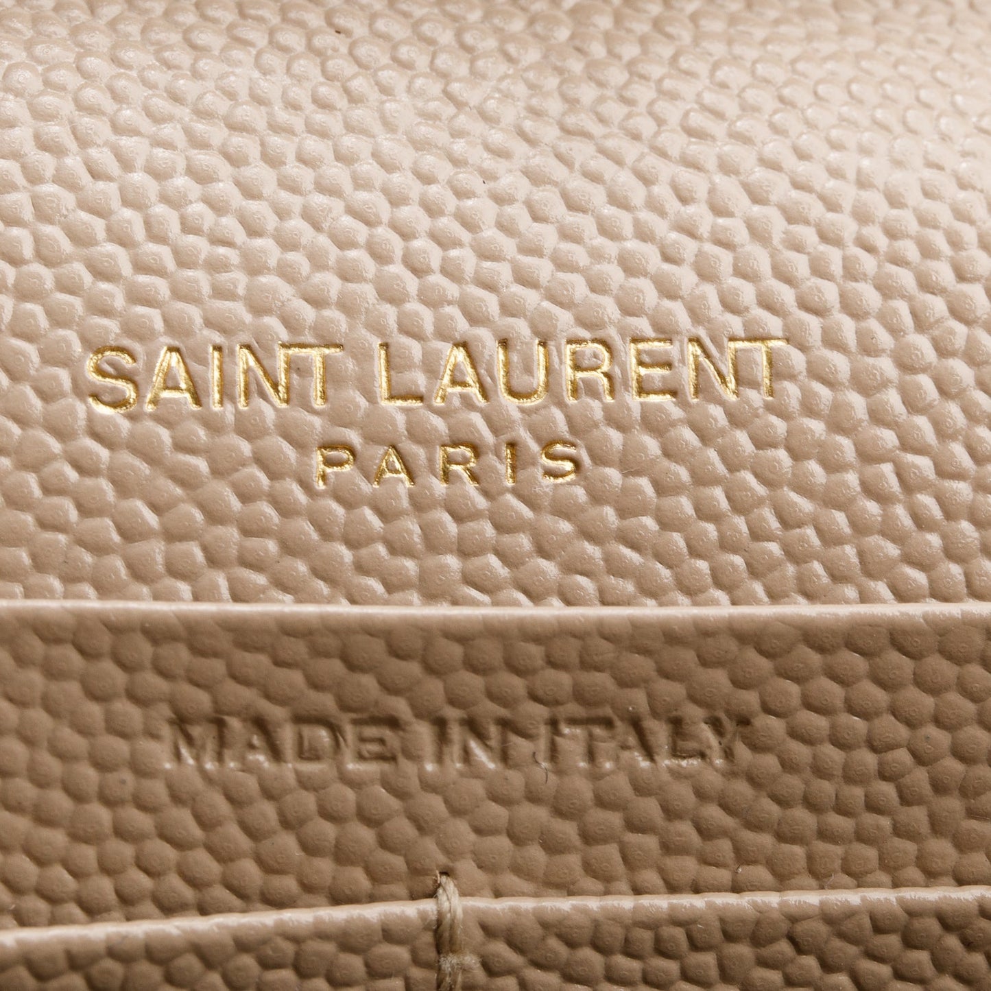 Saint Laurent 2023 Beige Grain De Poudre Leather Cassandre Envelope Chain Wallet