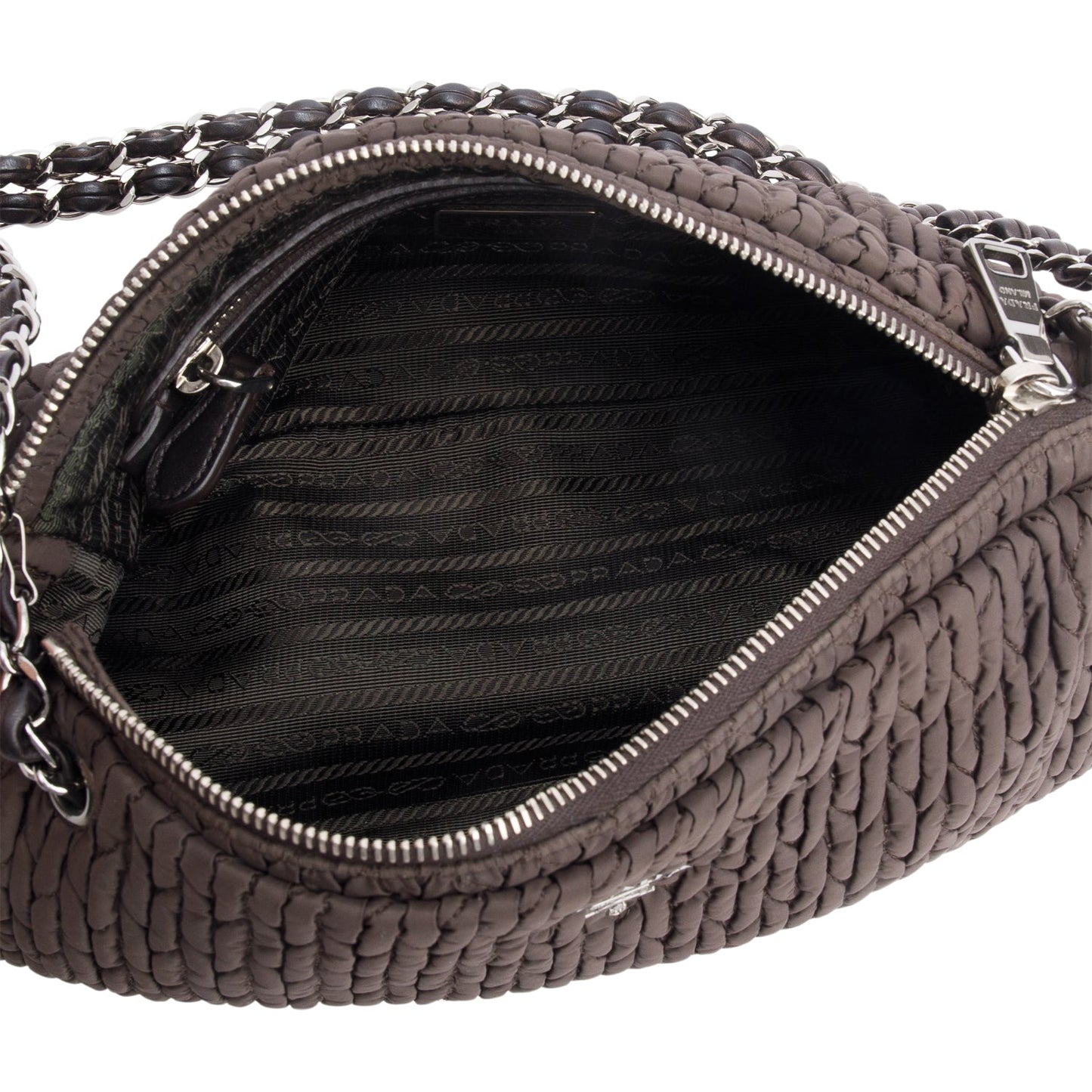 Prada Brown Tessuto Gaufre Nylon Chain Shoulder Bag
