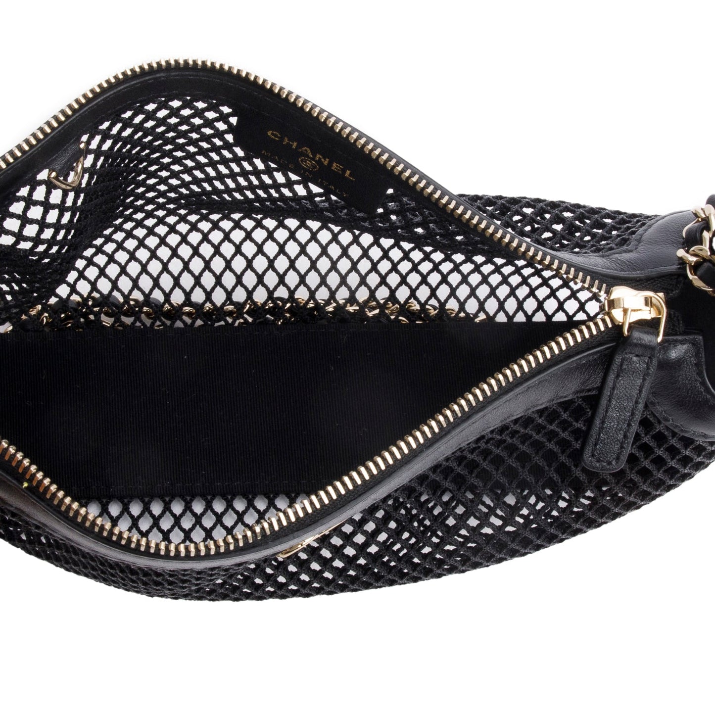 Chanel 2025 Black Mesh Shiny Lambskin Clutch Chain Bag