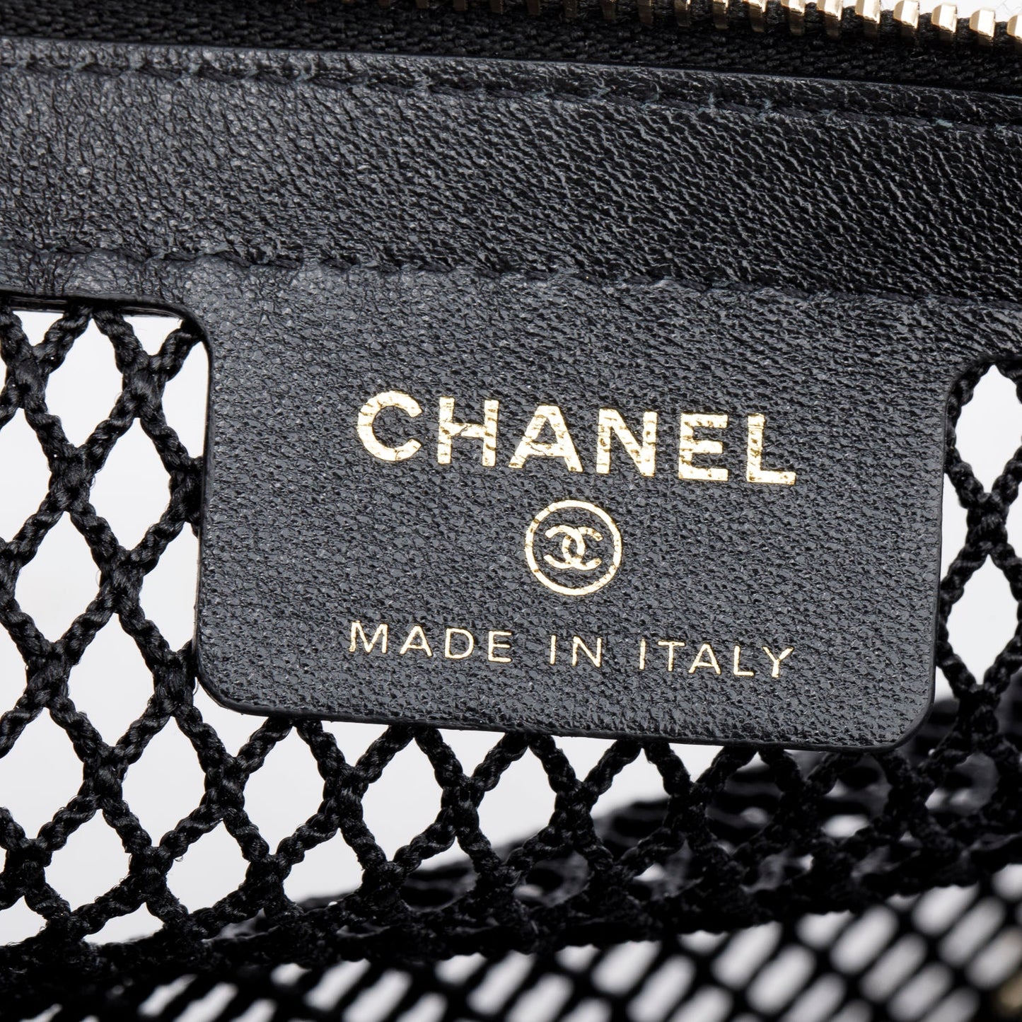 Chanel 2025 Black Mesh Shiny Lambskin Clutch Chain Bag