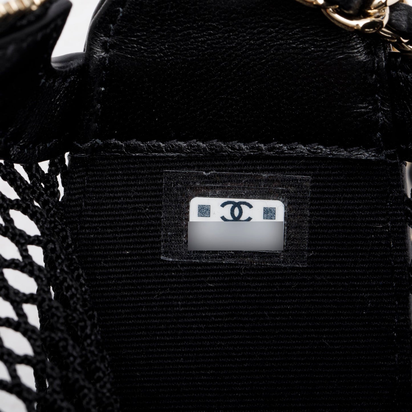 Chanel 2025 Black Mesh Shiny Lambskin Clutch Chain Bag