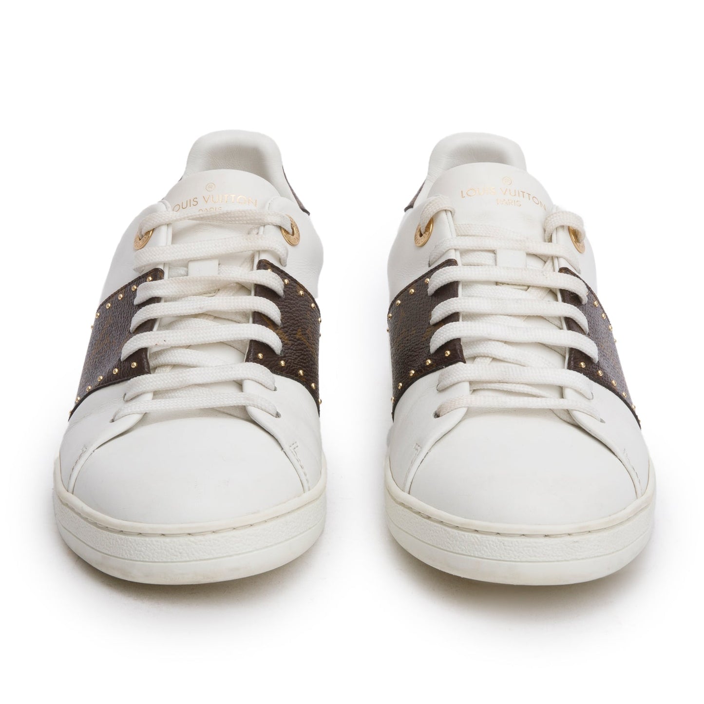 Louis Vuitton 2021 White Calfskin Leather Monogram Canvas Frontrow Sneakers, Size 40