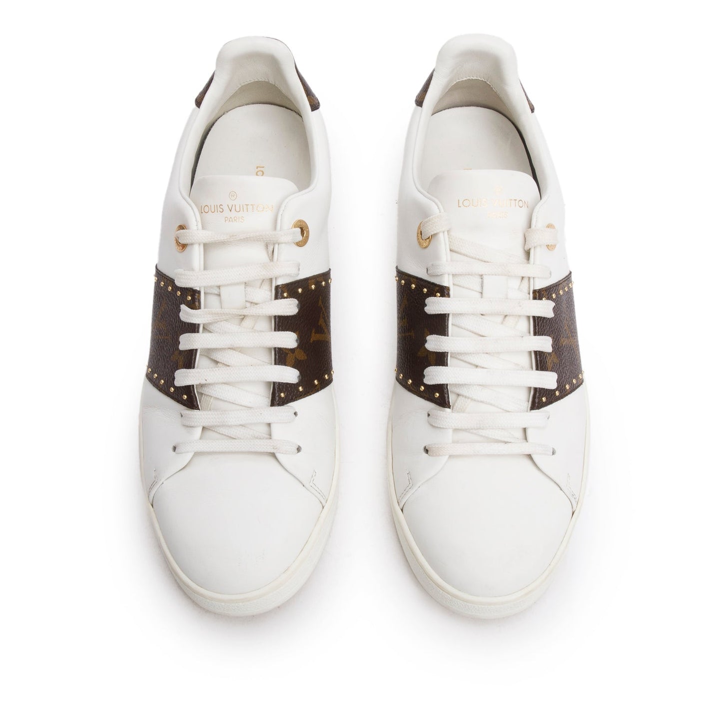 Louis Vuitton 2021 White Calfskin Leather Monogram Canvas Frontrow Sneakers, Size 40