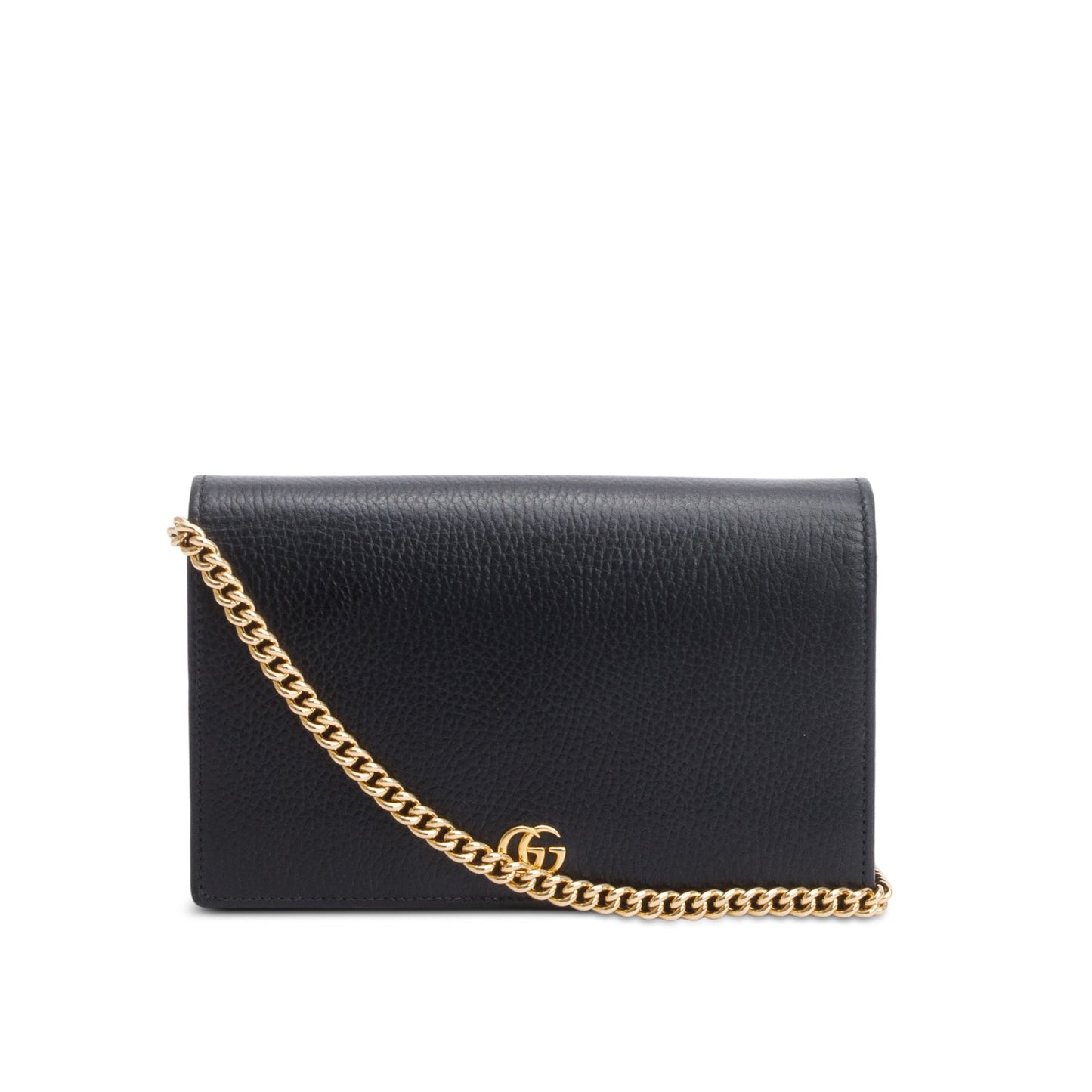 Gucci Black Calfskin Mini GG Marmont Wallet On Chain