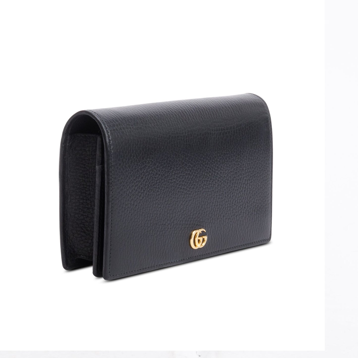 Gucci Black Calfskin Mini GG Marmont Wallet On Chain