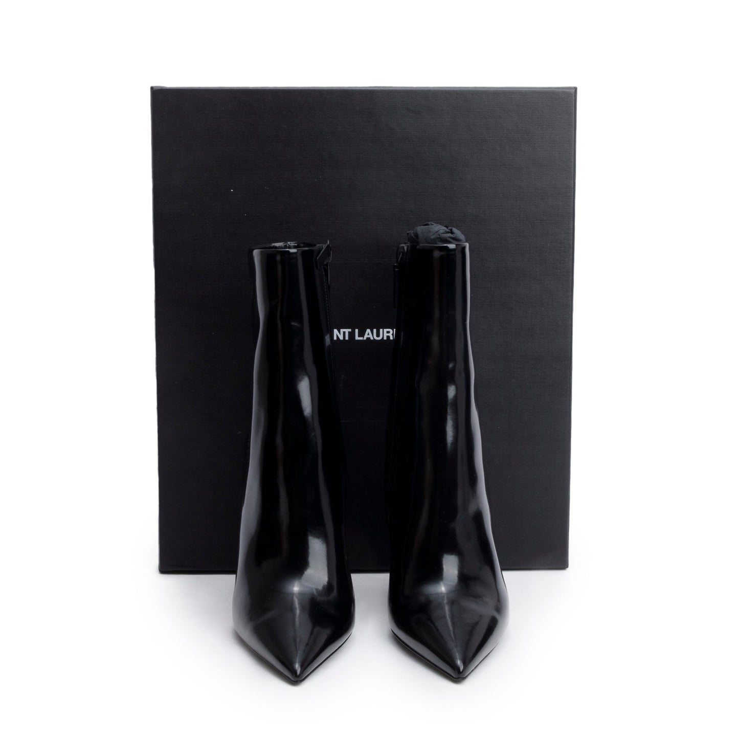 Saint Laurent Black Patent Leather Opyum Ankle Boots, Size 37