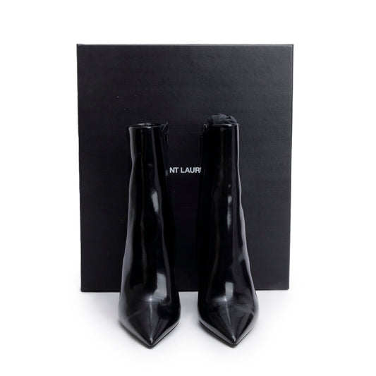 Saint Laurent Black Patent Leather Opyum Ankle Boots, Size 37