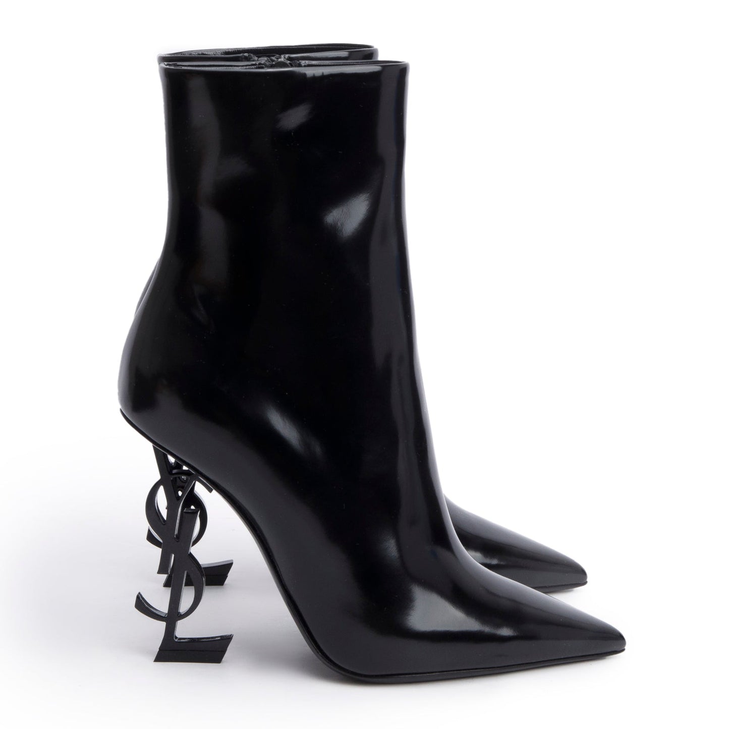 Saint Laurent Black Patent Leather Opyum Ankle Boots, Size 37