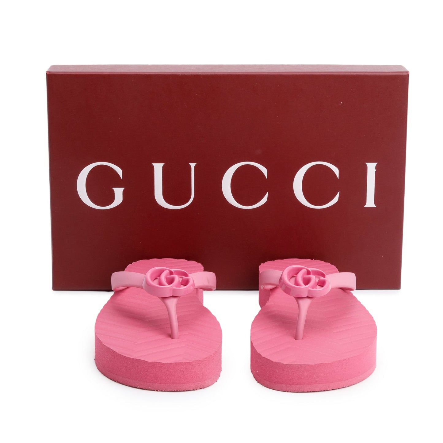 Gucci Pink Rubber Chevron GG Thong Sandals, Size 40