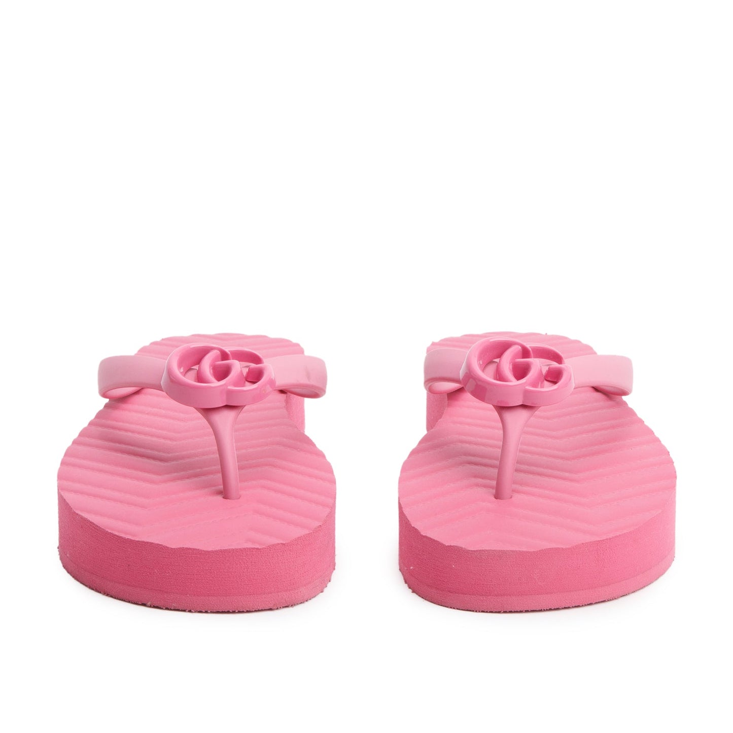 Gucci Pink Rubber Chevron GG Thong Sandals, Size 40