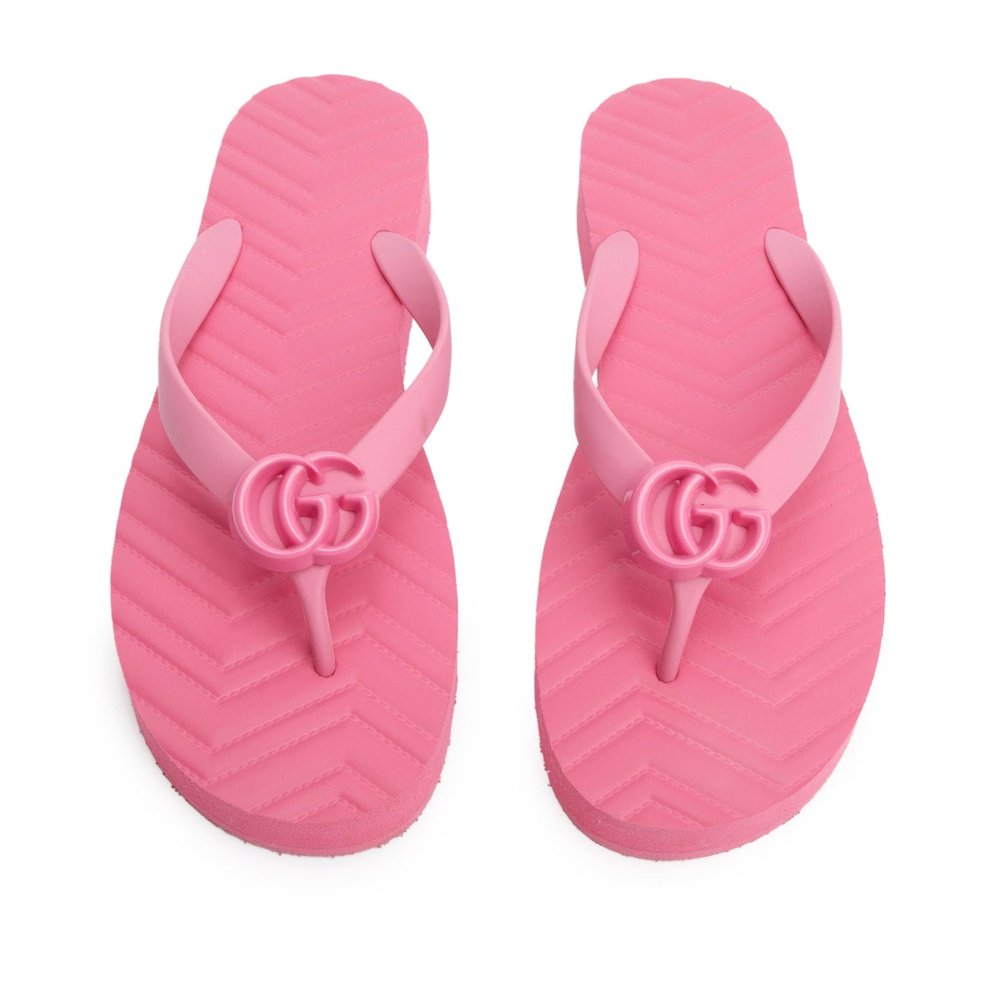 Gucci Pink Rubber Chevron GG Thong Sandals, Size 40