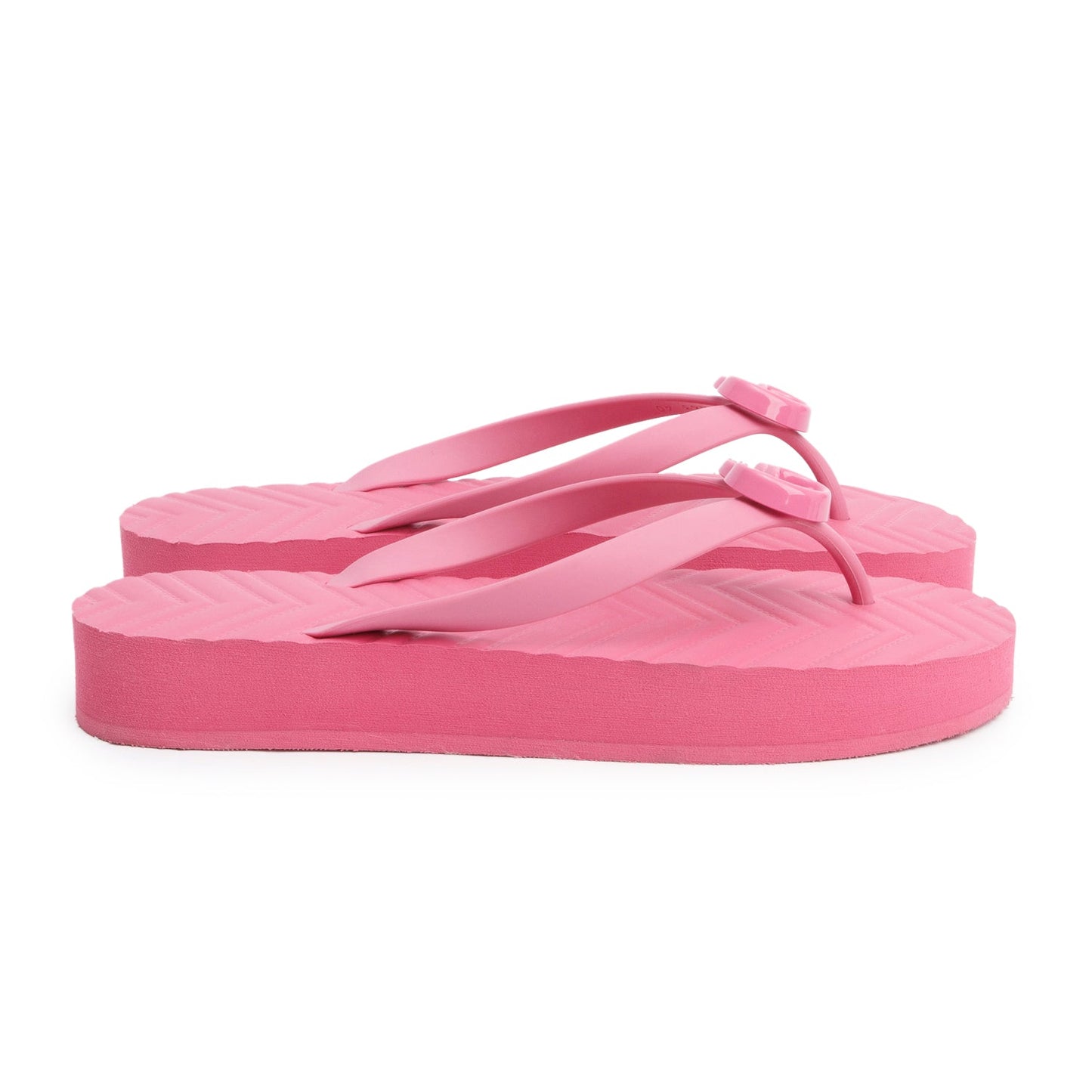 Gucci Pink Rubber Chevron GG Thong Sandals, Size 40