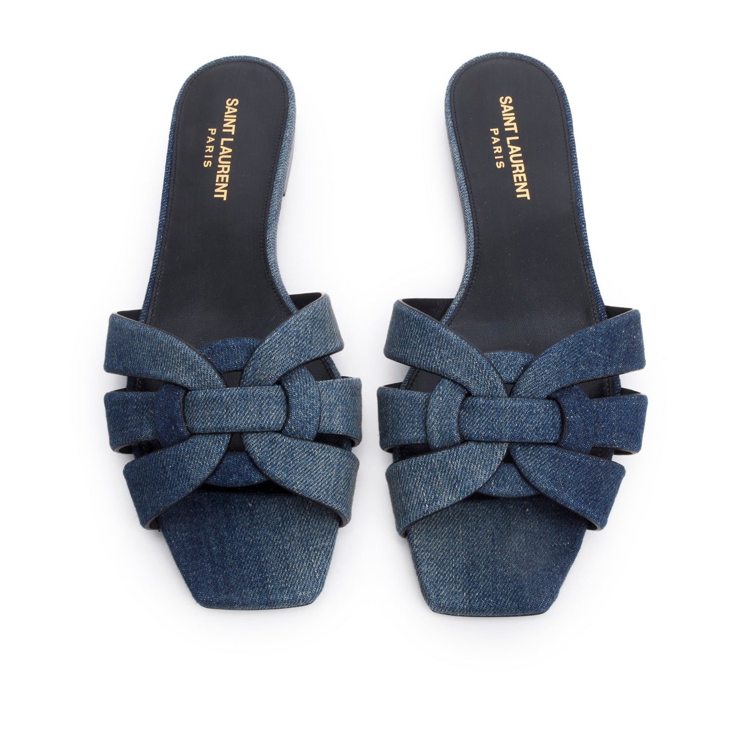 Saint Laurent Blue Denim Tribute Flat Slides , Size 39