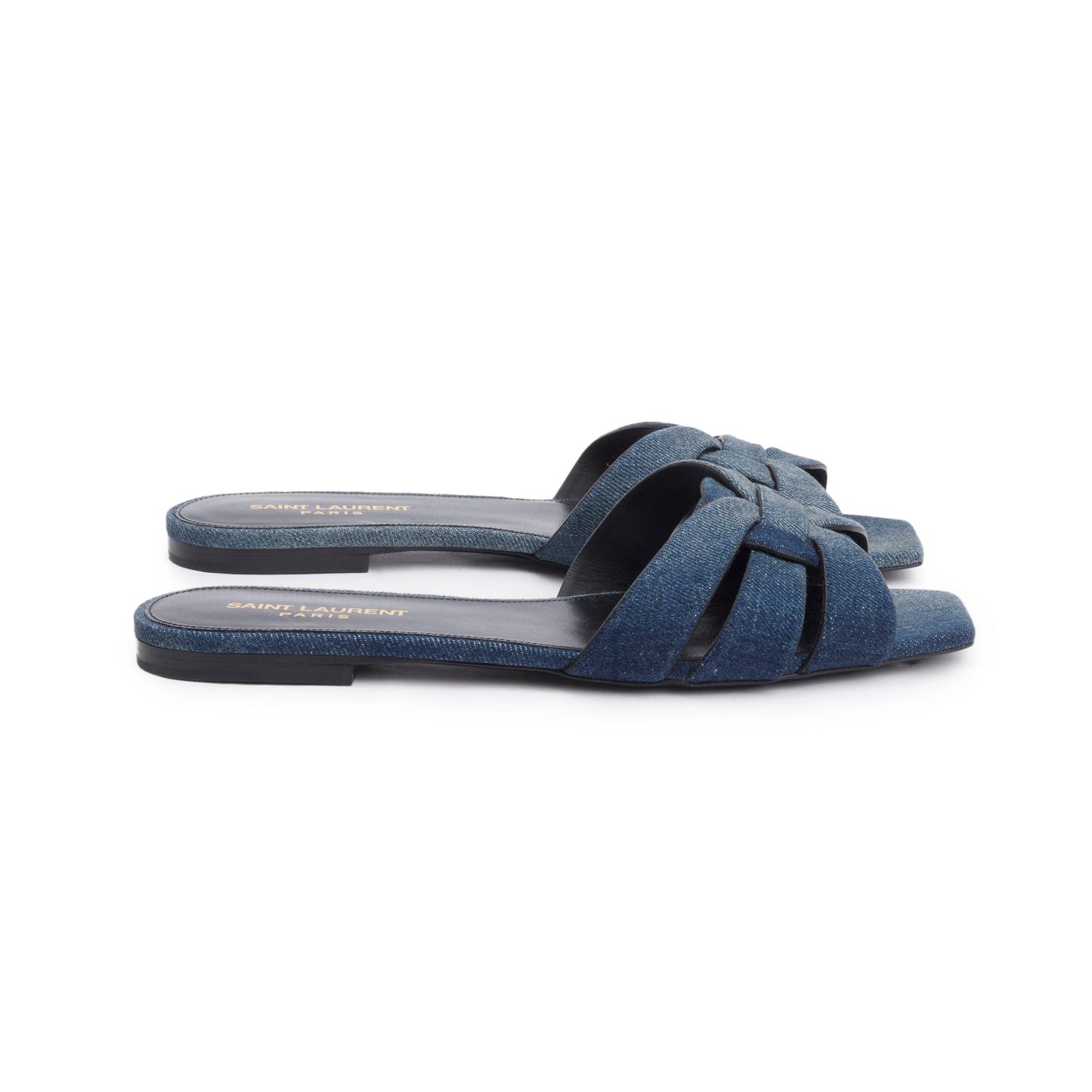 Saint Laurent Blue Denim Tribute Flat Slides , Size 39