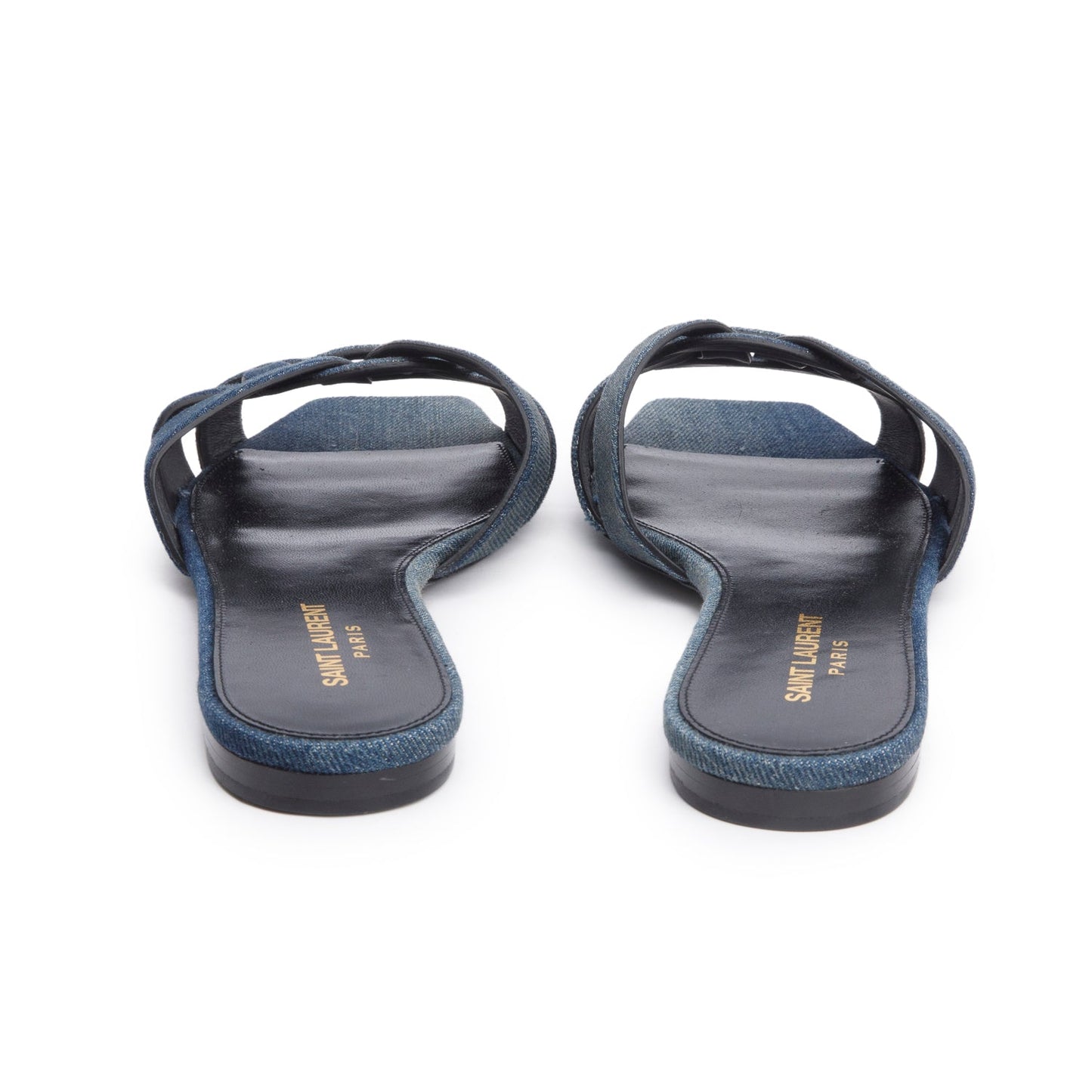 Saint Laurent Blue Denim Tribute Flat Slides , Size 39