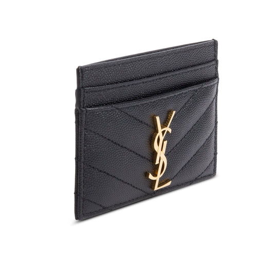 Saint Laurent 2023 Black Grain de Poudre Matelasse Chevron Leather Card Holder
