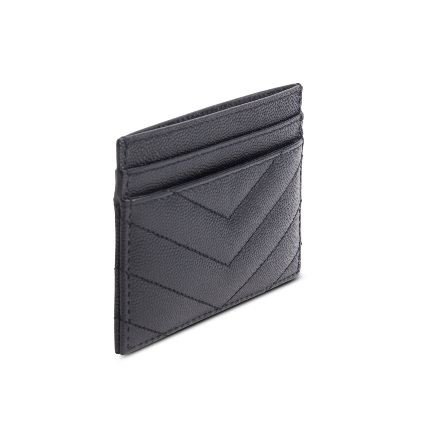 Saint Laurent 2023 Black Grain de Poudre Matelasse Chevron Leather Card Holder