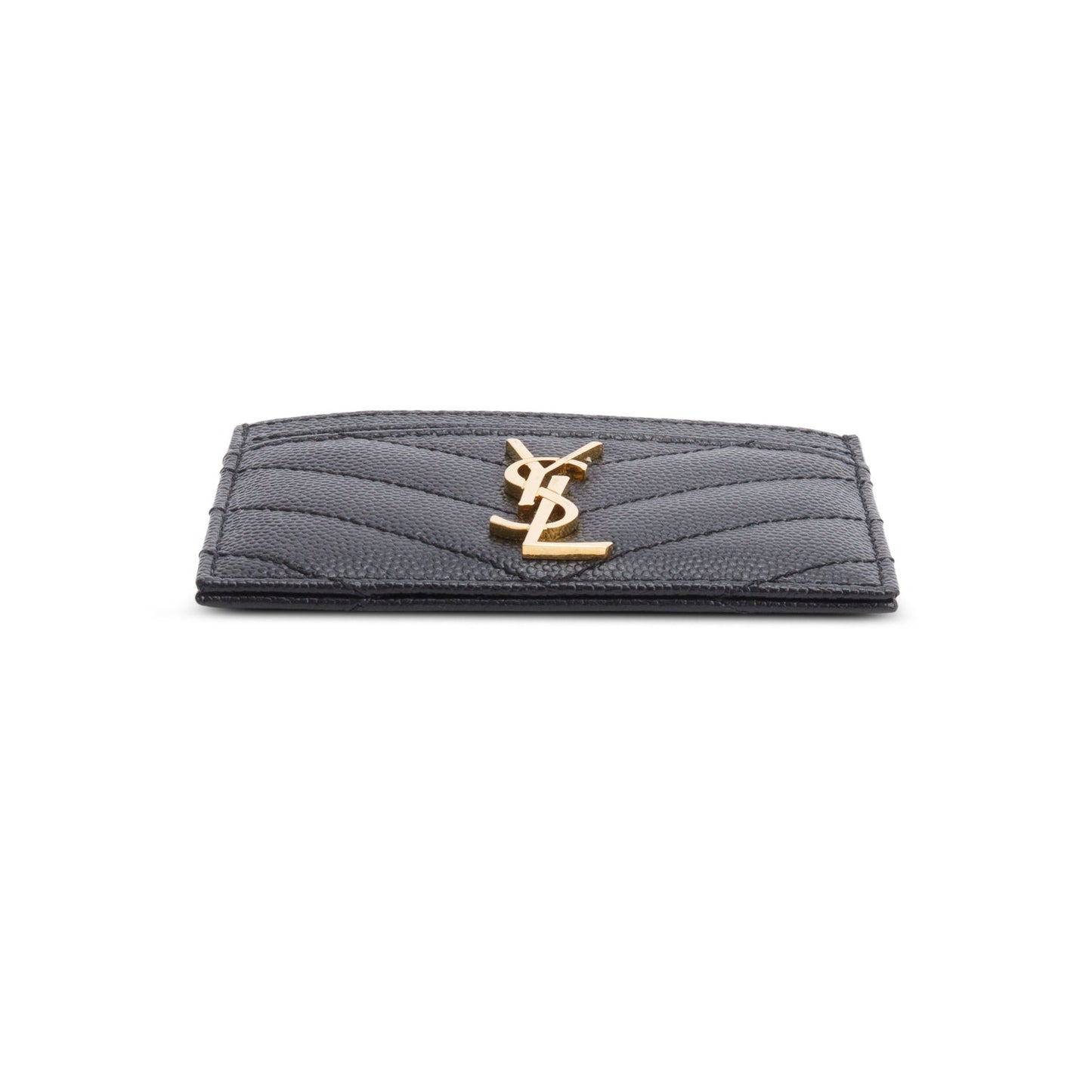 Saint Laurent 2023 Black Grain de Poudre Matelasse Chevron Leather Card Holder