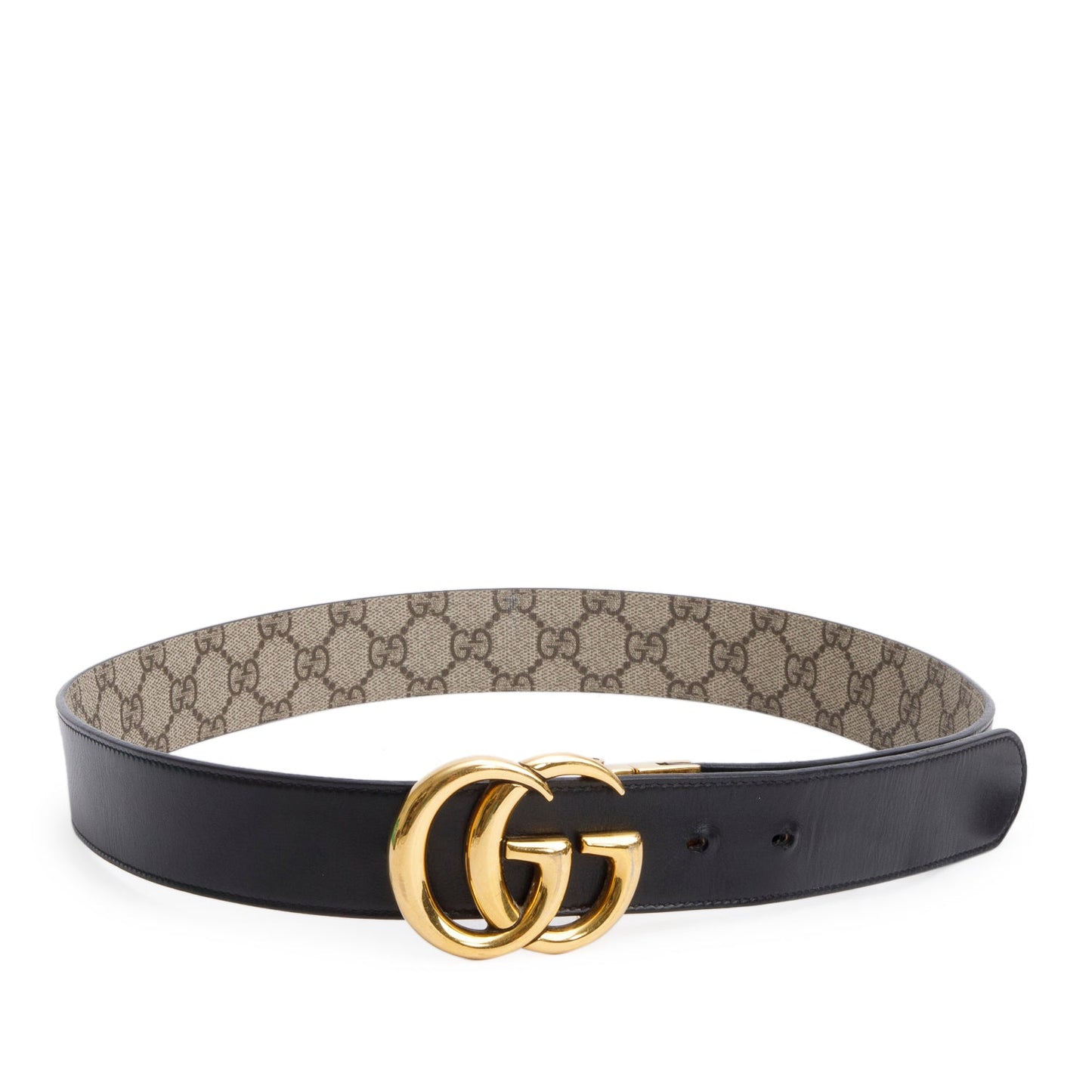 Gucci GG Supreme Canvas Black Calfskin Leather GG Marmont Reversible Belt 95 38