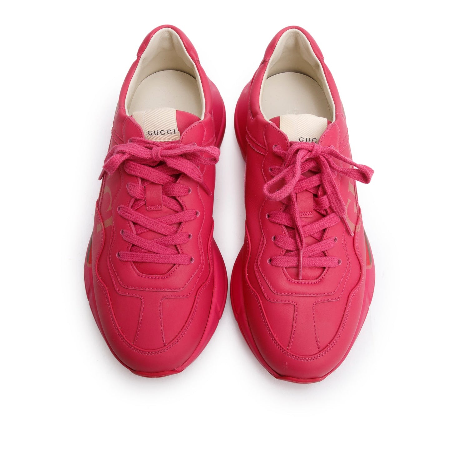 Gucci Pink Leather Women's Rhyton Gucci Logo Sneakers, Size 39