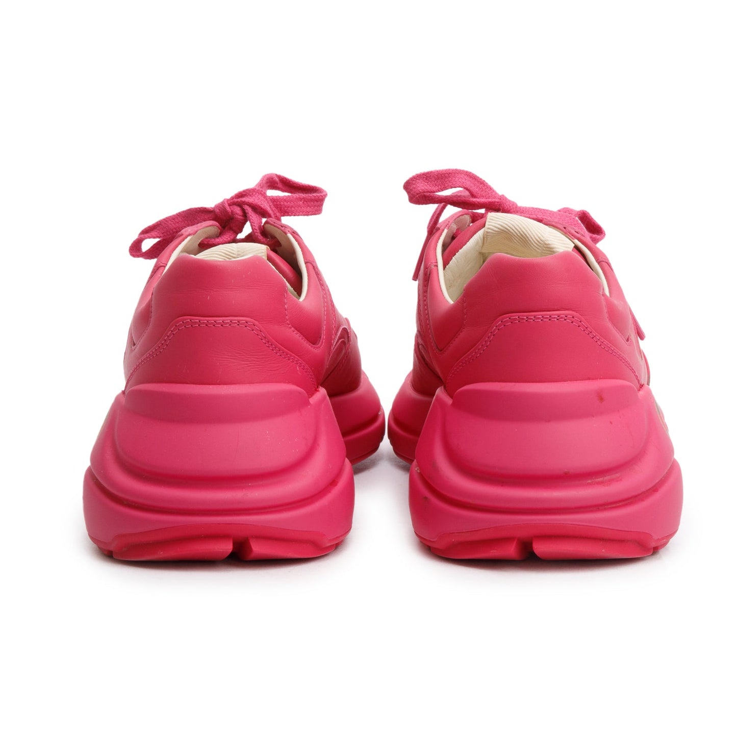 Gucci Pink Leather Women's Rhyton Gucci Logo Sneakers, Size 39