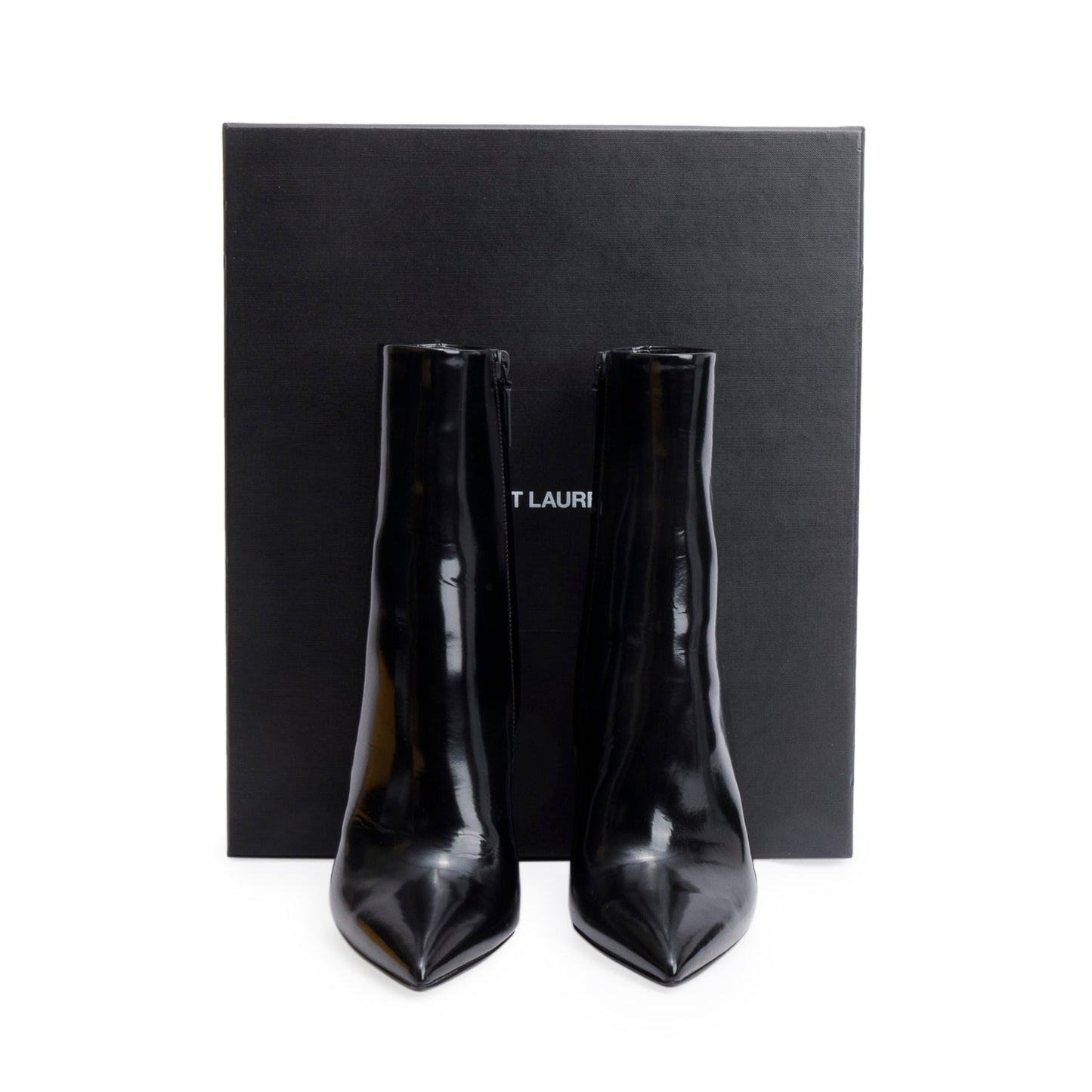 Saint Laurent Black Patent Leather Opyum Ankle Boots, Size 38